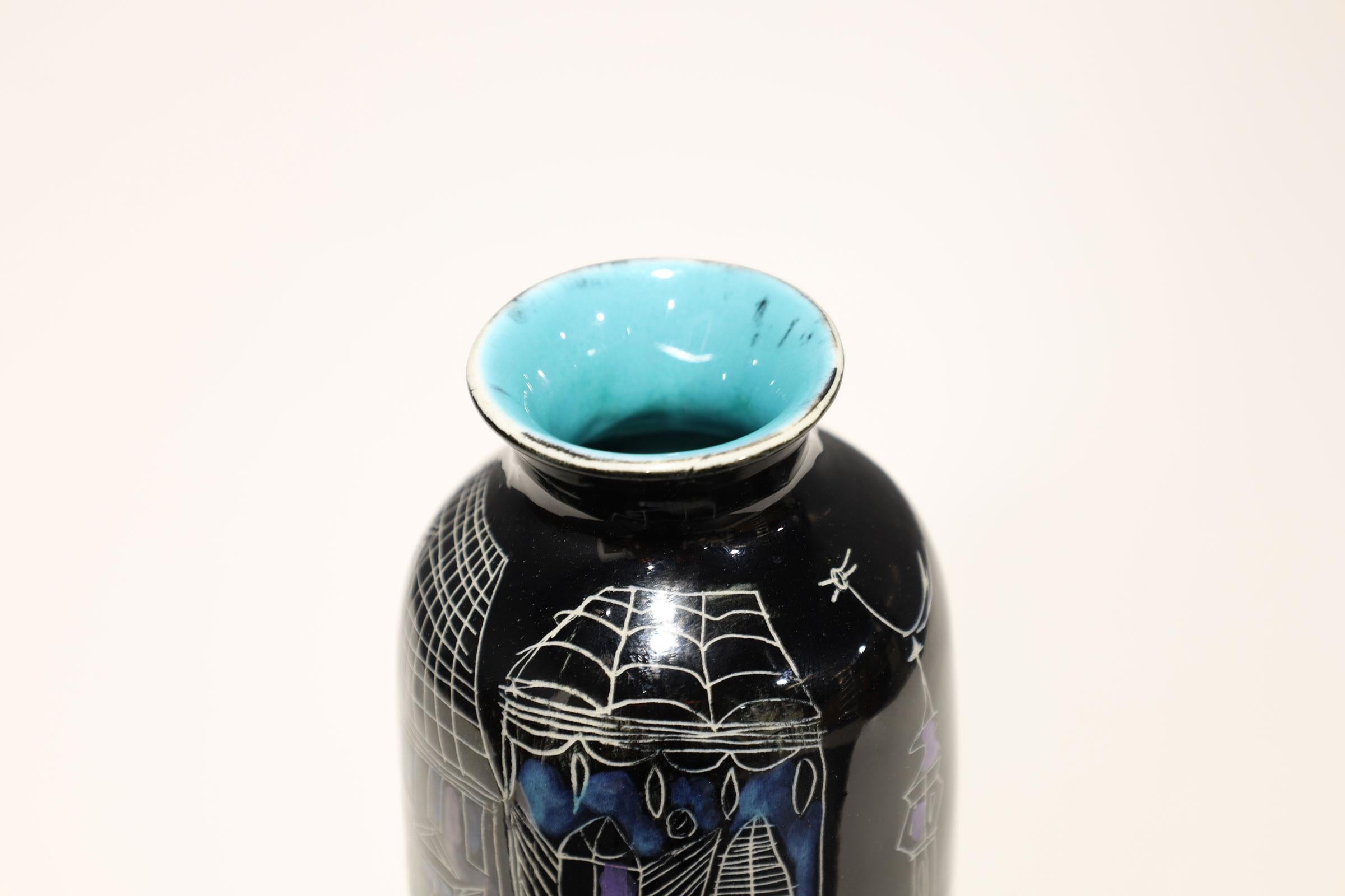 Mid-Century Modern Marcello Fantoni for Raymor Glazed Ceramic Vase, Signed For Sale