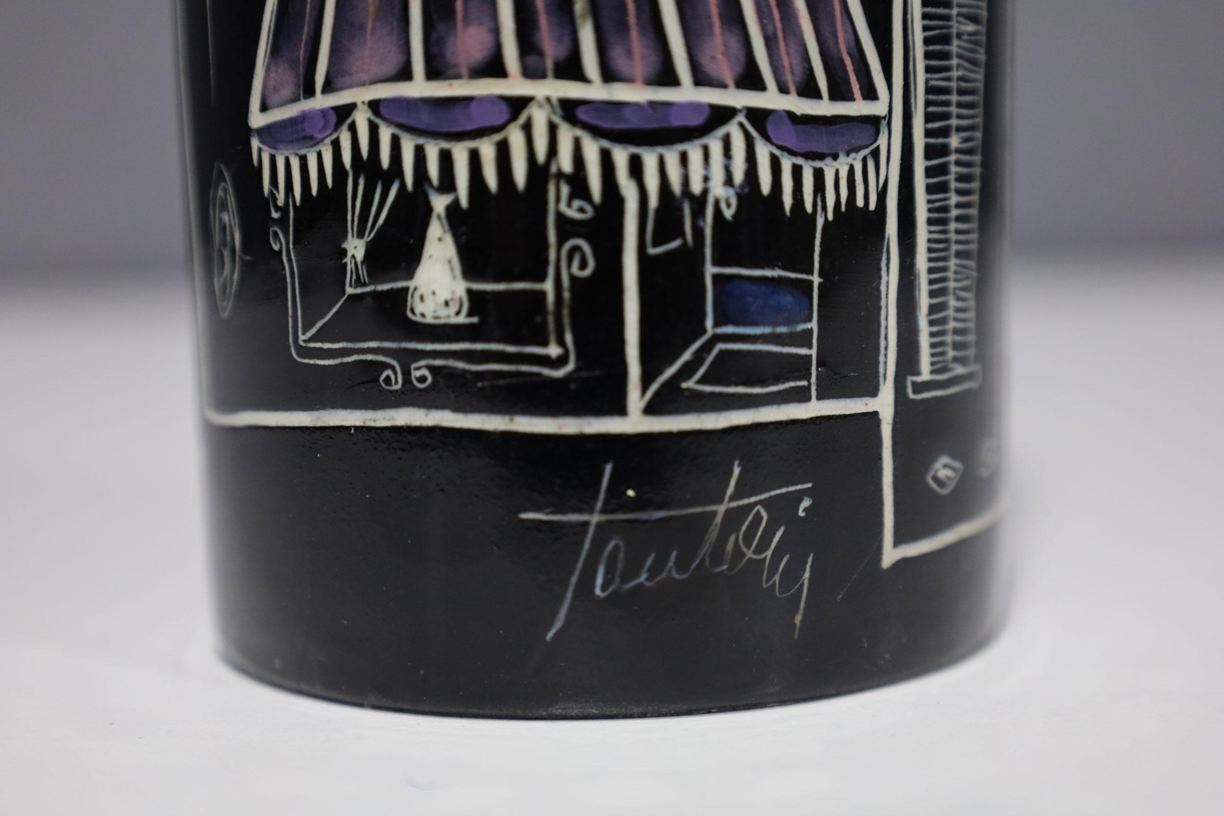 Mid-Century Modern Marcello Fantoni for Raymor Glazed Ceramic Vase, Signed For Sale