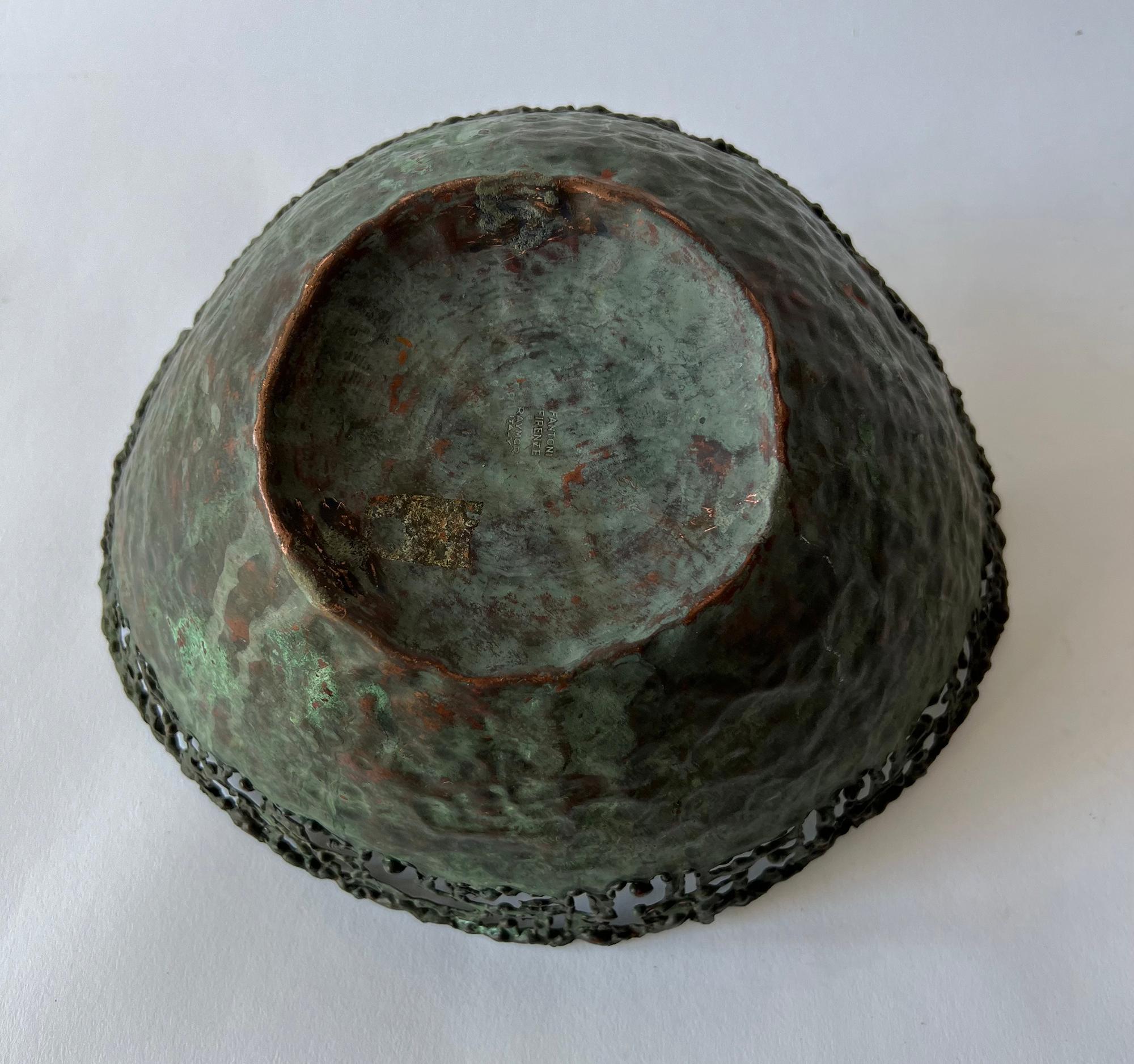 Marcello Fantoni for Raymor Italian Brutalist Patinated Copper Bowl For Sale 2