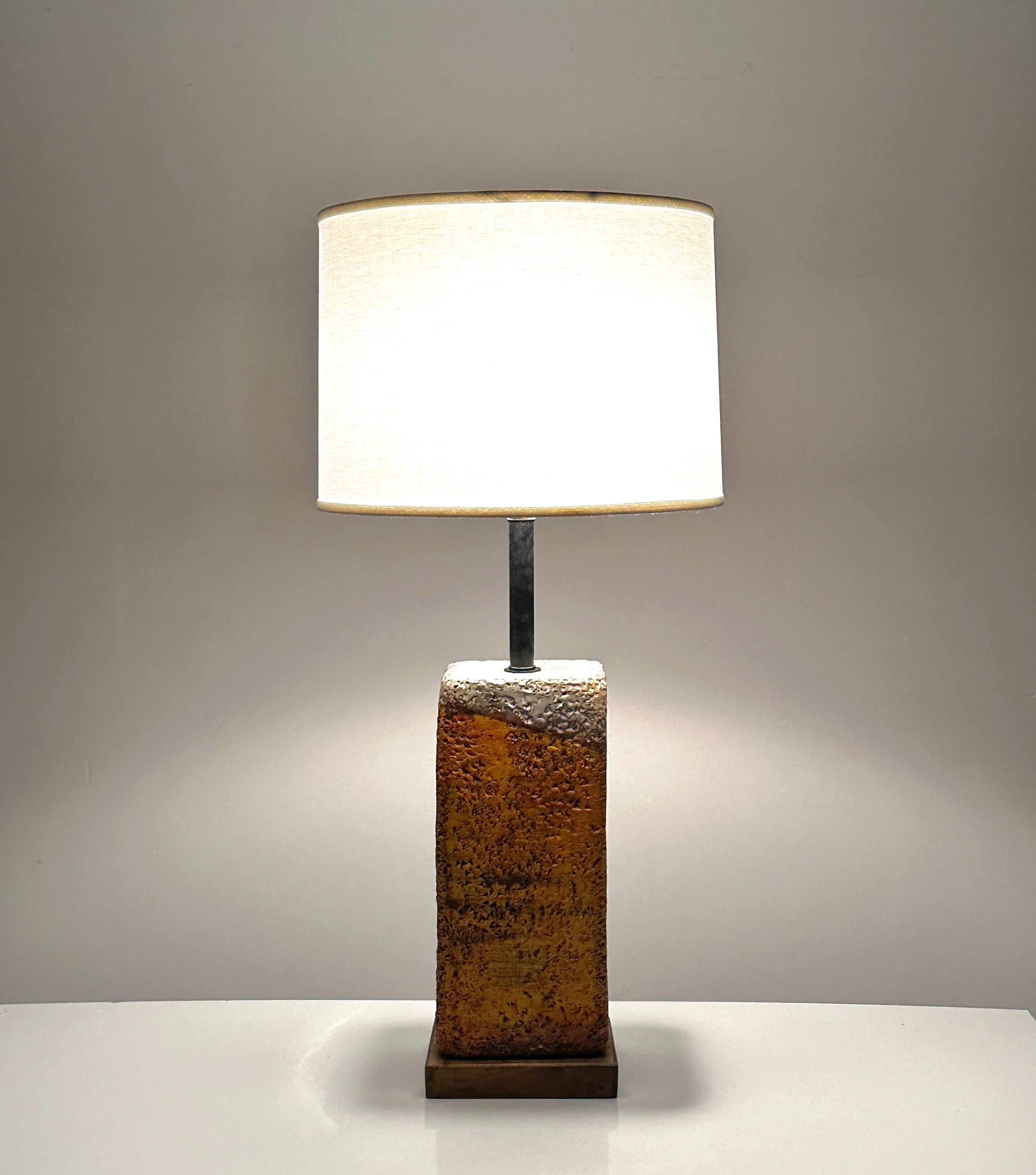 Mid-Century Modern Marcello Fantoni For Raymor Orange Lava Glaze Ceramic Lamp Italy 1950s For Sale