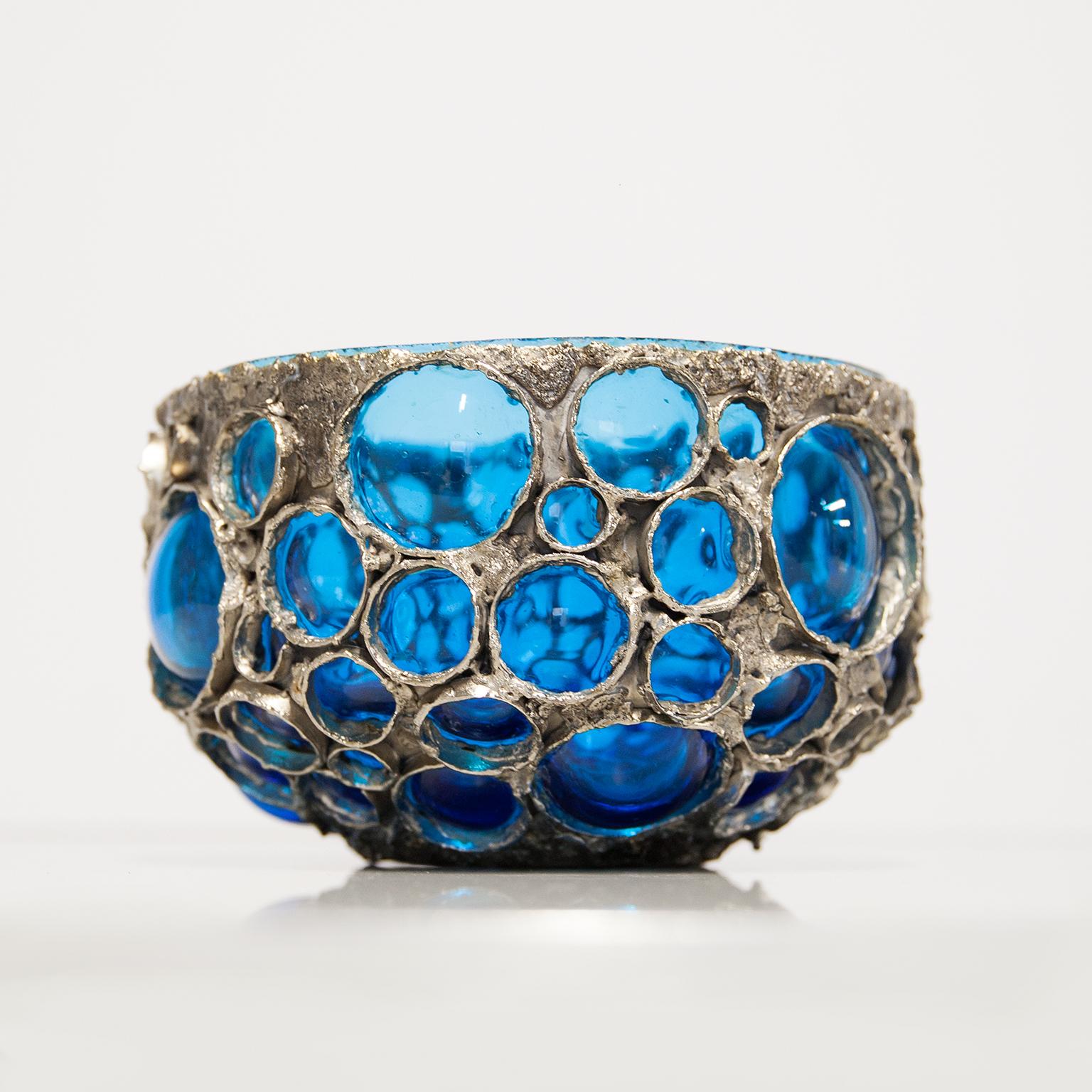 Mid-Century Modern Marcello Fantoni Hand Blown Blue Bowl For Sale