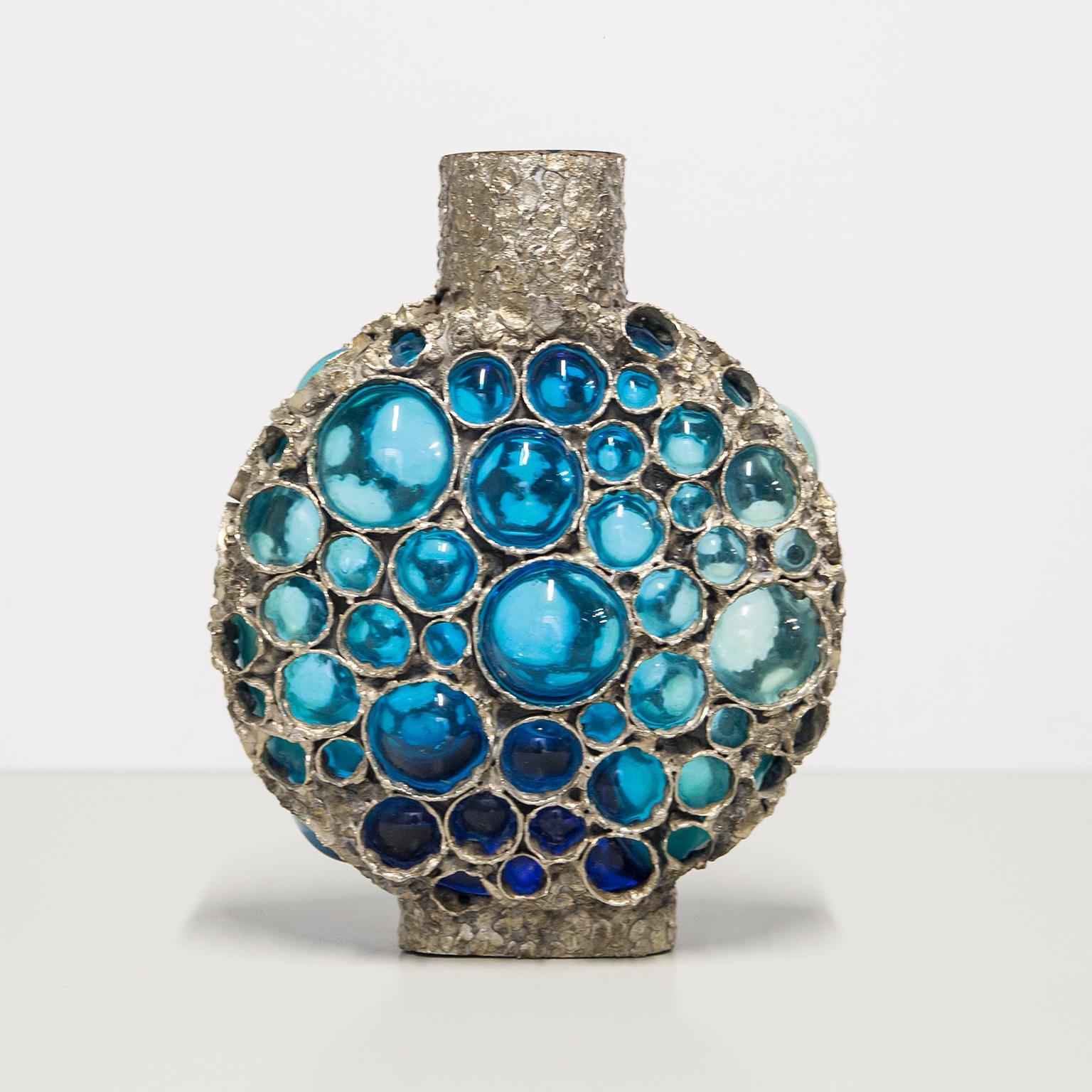 Mid-Century Modern Marcello Fantoni Hand Blown Blue Vase For Sale