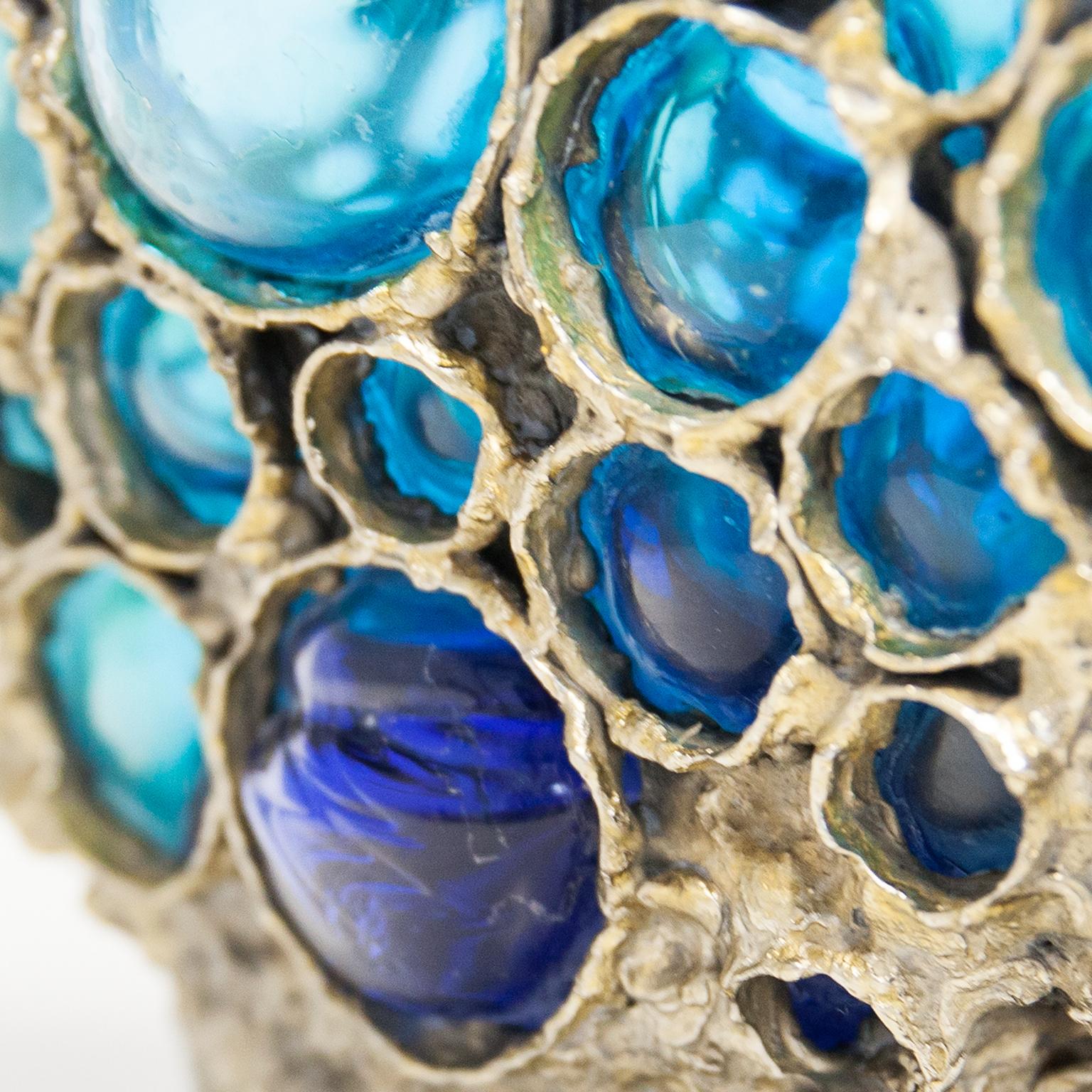 Aluminum Marcello Fantoni Hand Blown Blue Vase For Sale