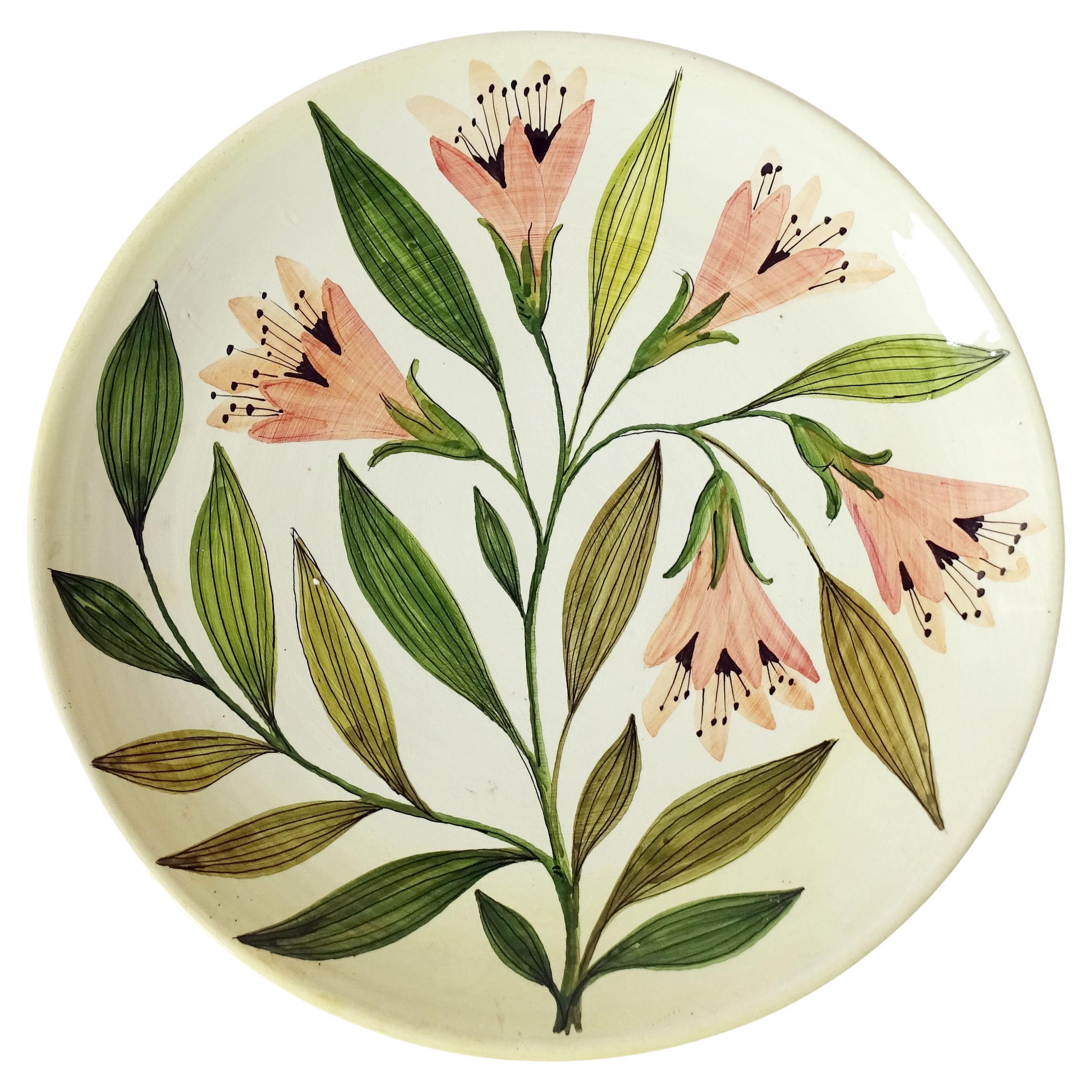 Marcello Fantoni Highly Unusual Modernist Flowers Ceramic Wall Plate