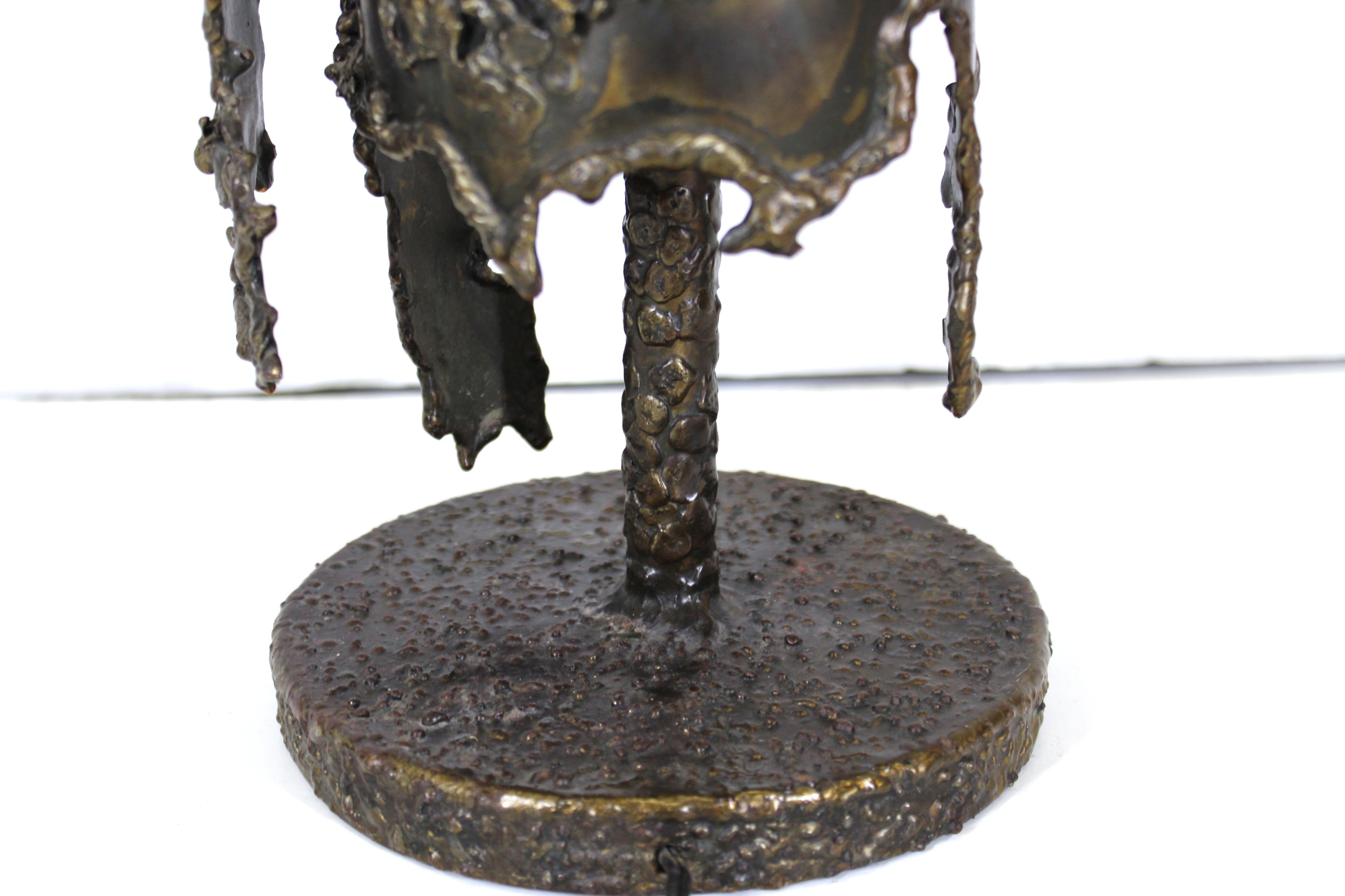 Bronze Marcello Fantoni Italian Brutalist Torch Cut Table Lamp For Sale