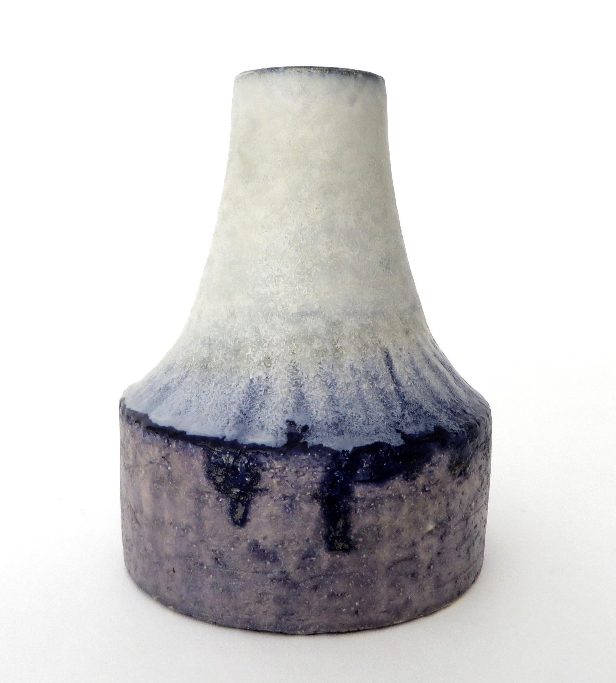 Mid-Century Modern Marcello Fantoni Italian Ceramic Vase with White Blue and Purple Glaze 
