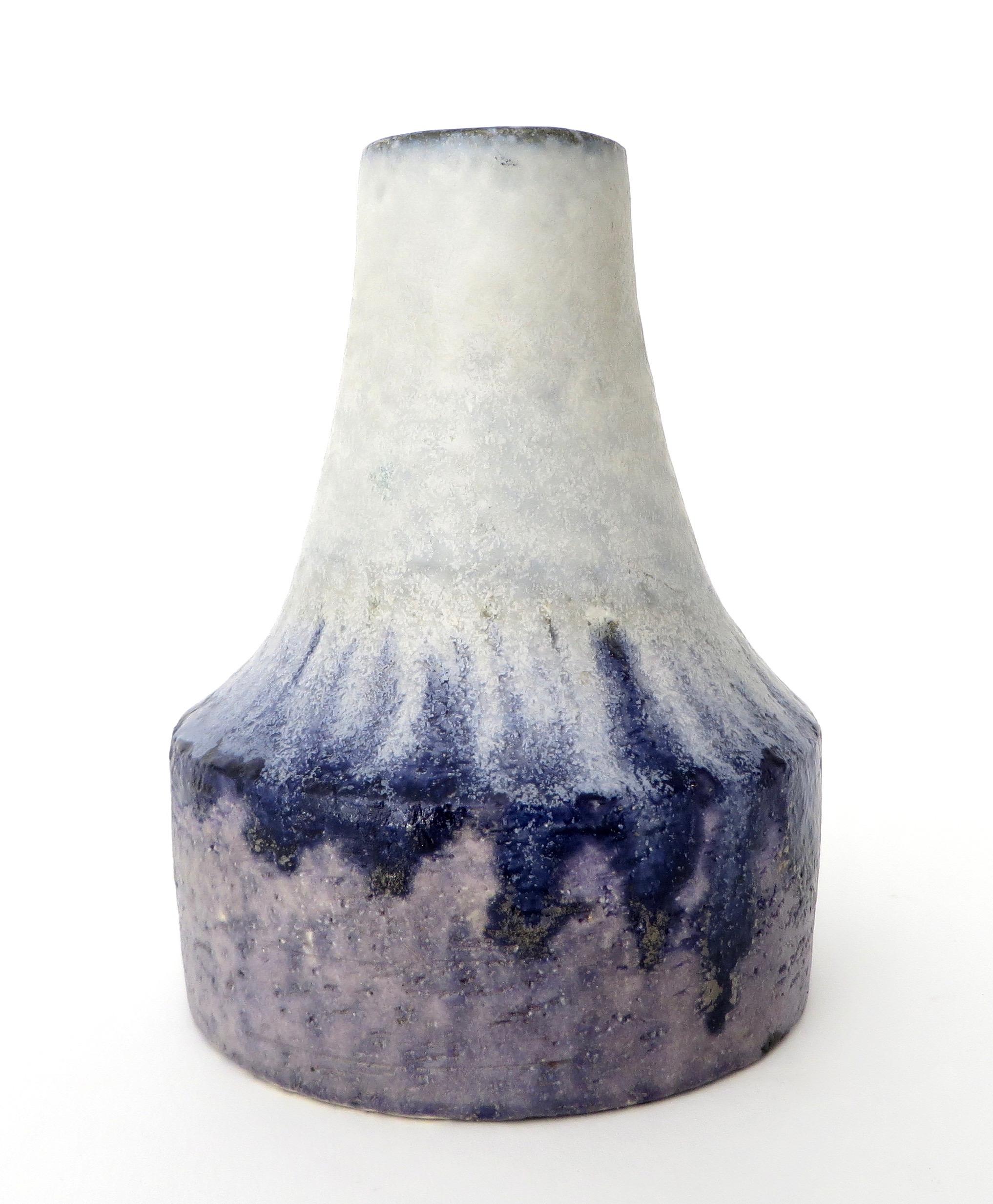 Marcello Fantoni Italian Ceramic Vase with White Blue and Purple Glaze  In Excellent Condition In Chicago, IL