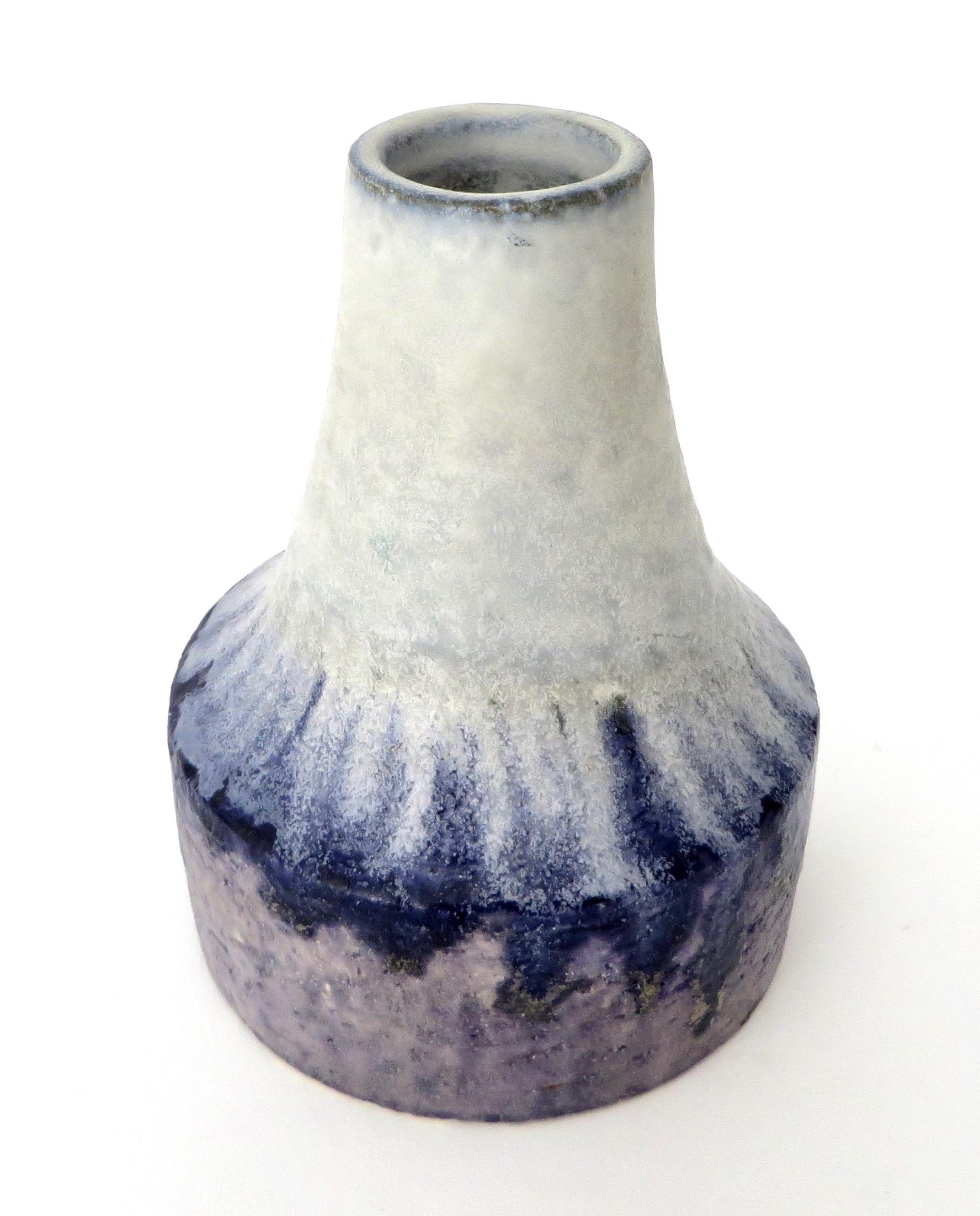 Marcello Fantoni Italian Ceramic Vase with White Blue and Purple Glaze  1