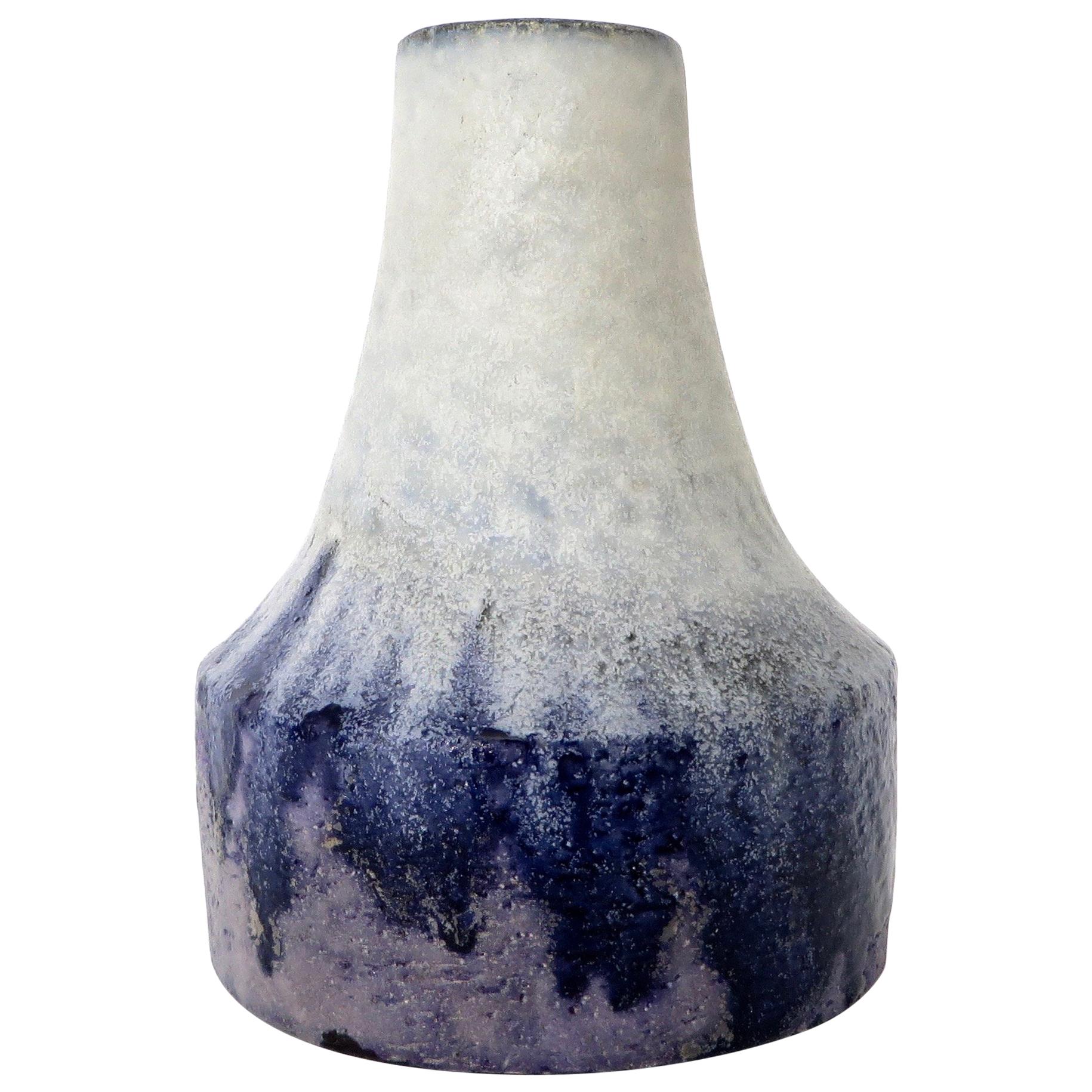 Marcello Fantoni Italian Ceramic Vase with White Blue and Purple Glaze 