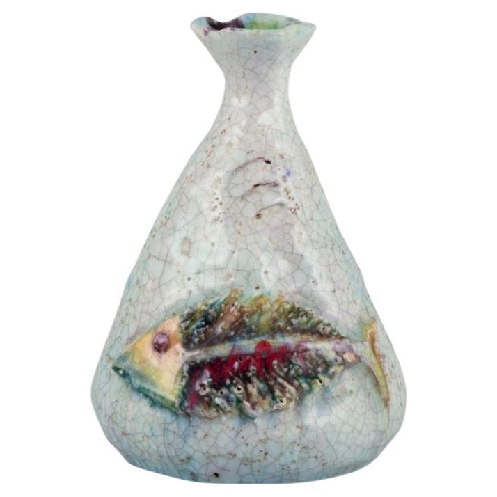 Marcello Fantoni, italienischer Keramiker. Große Keramikvase mit Fischmotiv im Angebot
