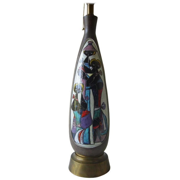 Marcello Fantoni Italian Design Glazed Ceramic Figural Lamp In Good Condition In Palm Springs, CA