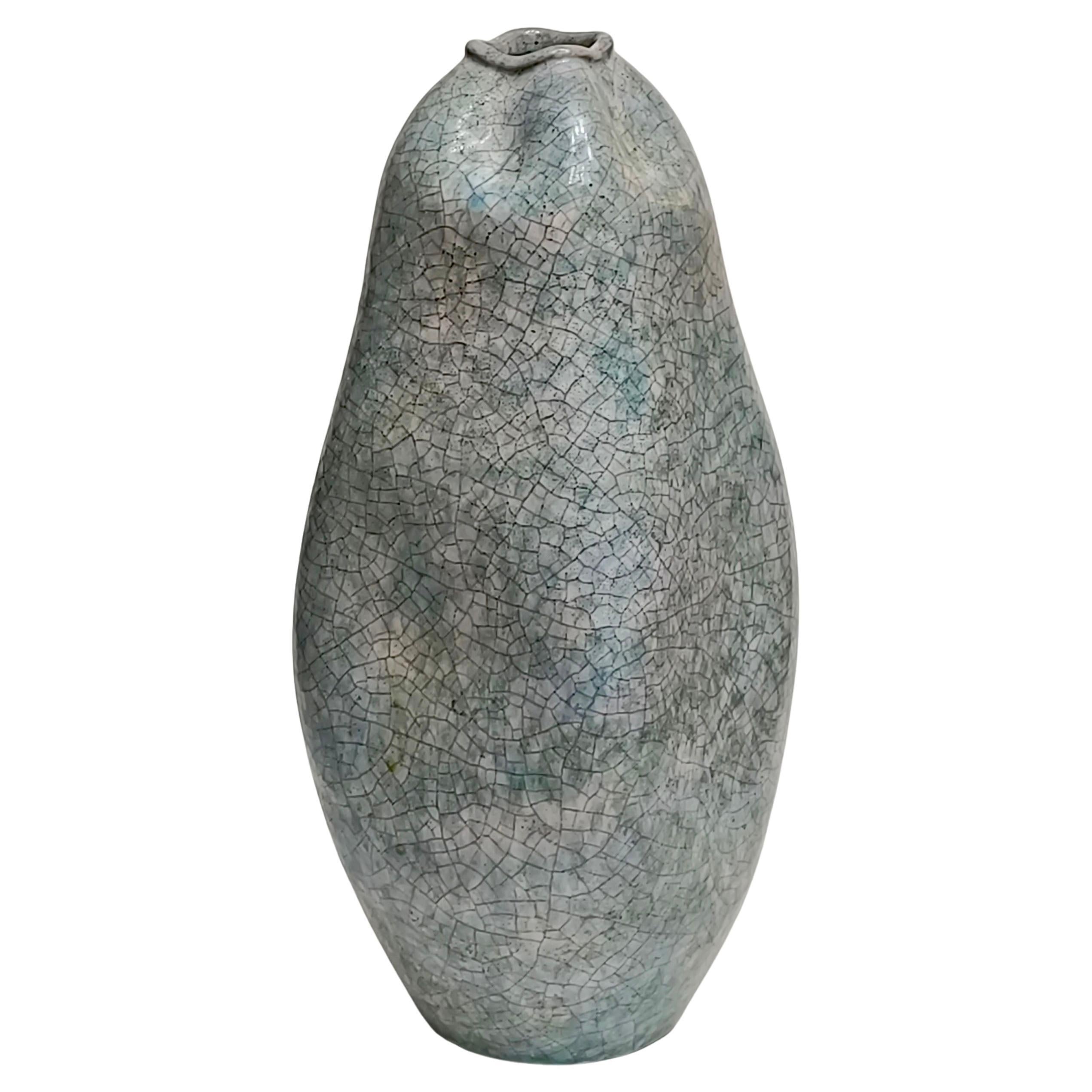 Marcello Fantoni Jarrón escultórico italiano de cerámica con esmalte craquelado, Mediados del siglo XX