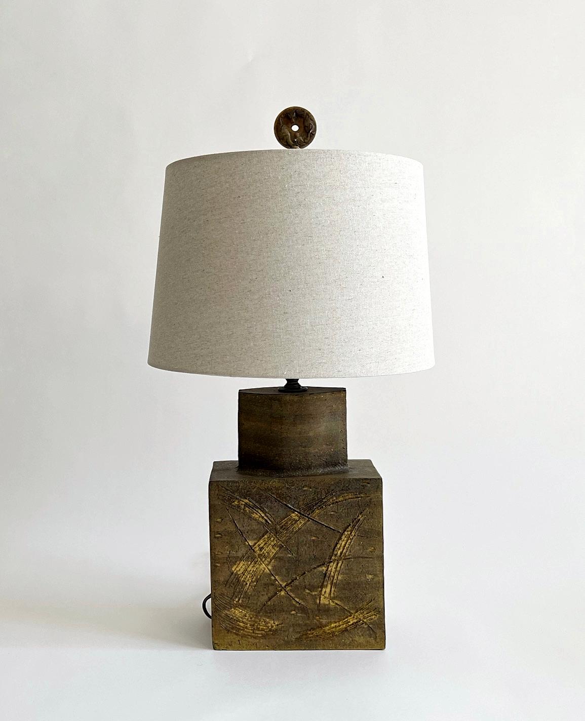 Marcello Fantoni Lampe, Keramik, Grün, Gelb, Erdtöne, 1970er Jahre (Moderne der Mitte des Jahrhunderts) im Angebot