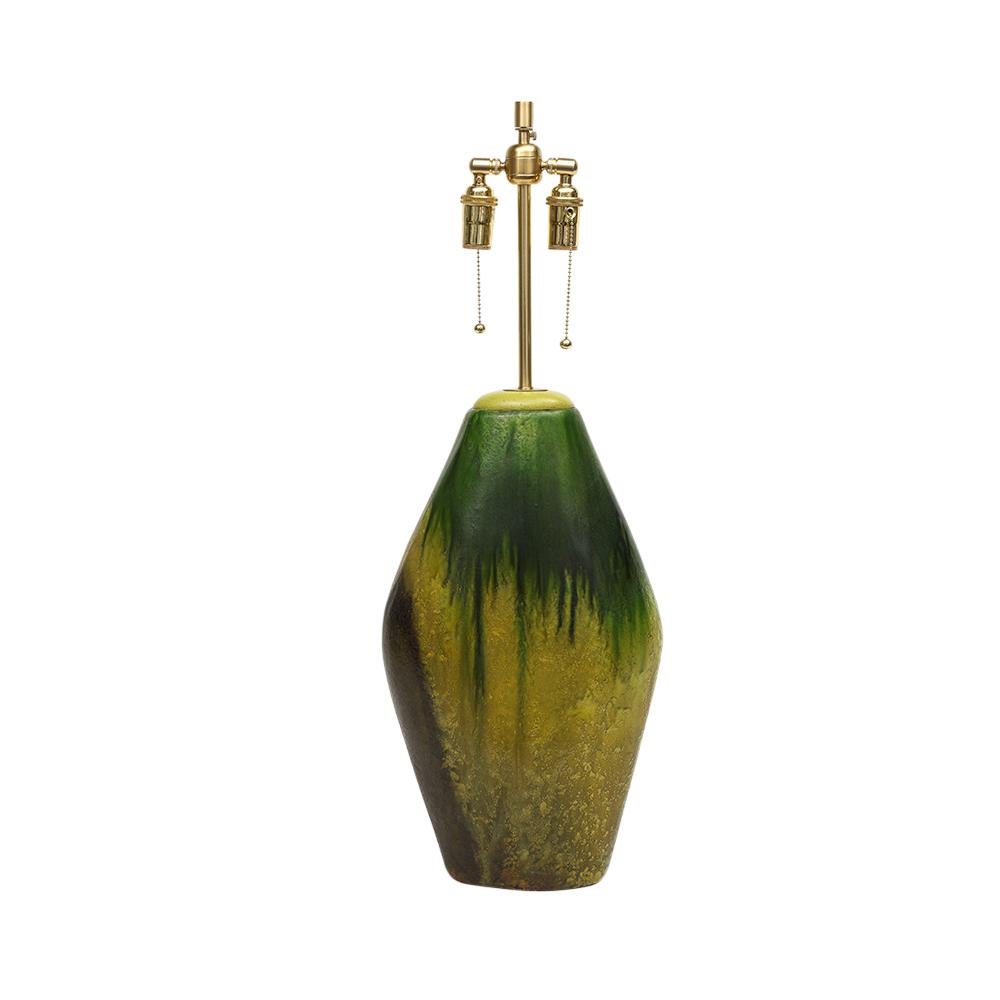 Mid-Century Modern  Marcello Fantoni Lamp, Ceramic, Green, Yellow, Earth Tones, Signed For Sale