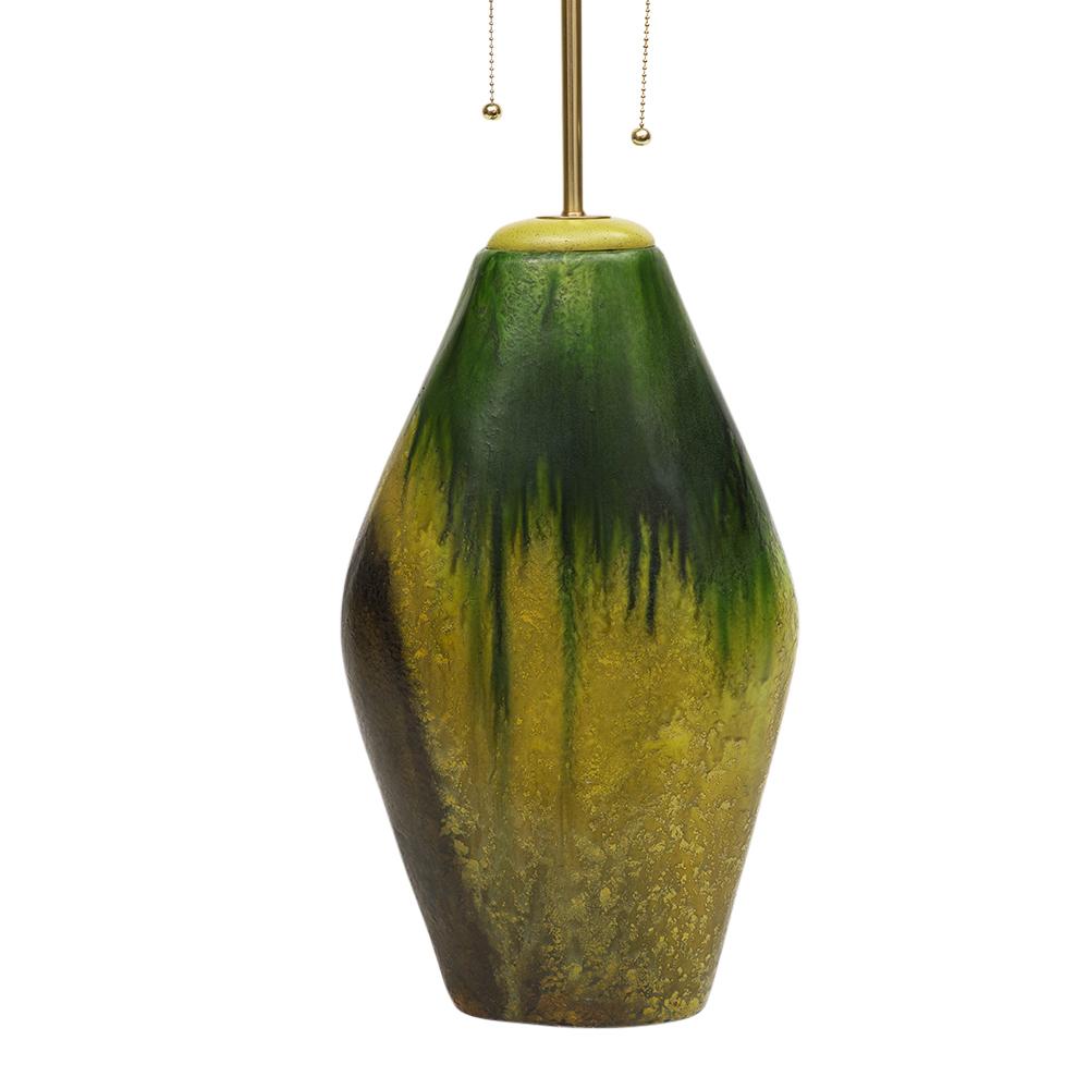 Italian  Marcello Fantoni Lamp, Ceramic, Green, Yellow, Earth Tones, Signed For Sale