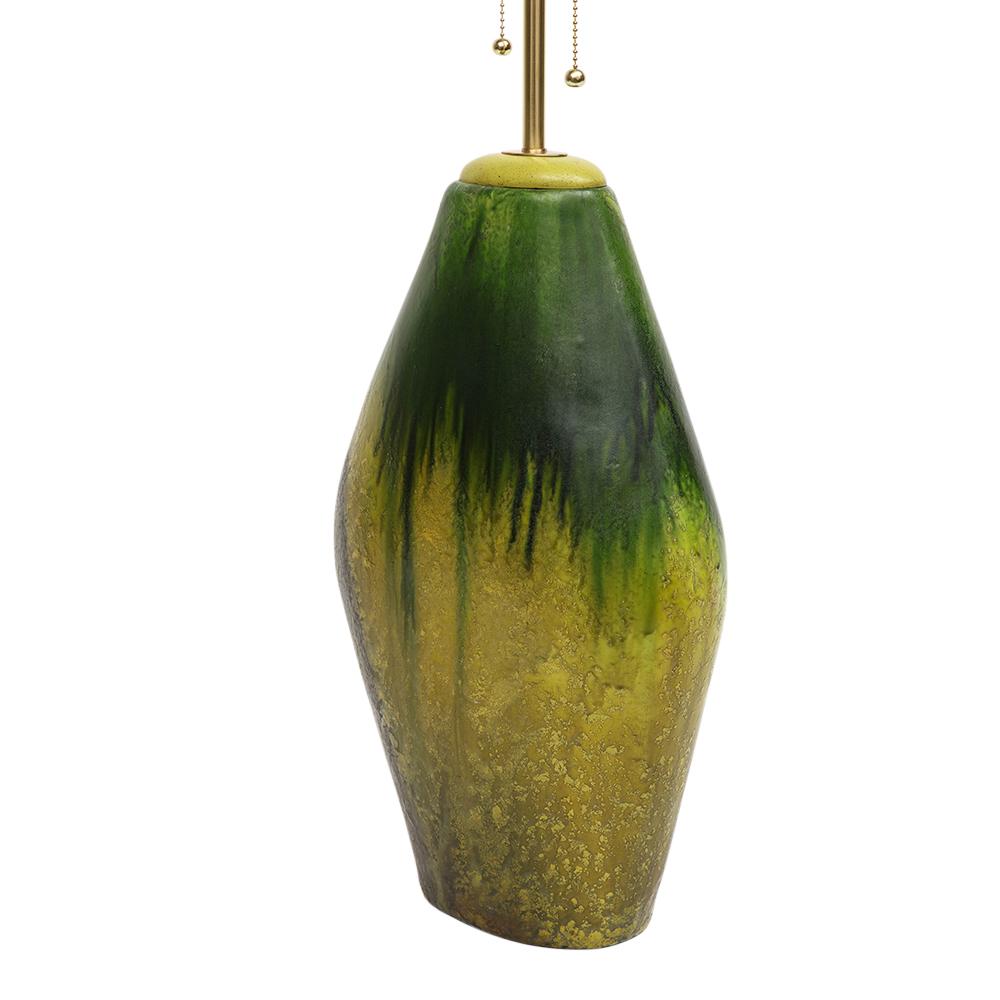 Glazed  Marcello Fantoni Lamp, Ceramic, Green, Yellow, Earth Tones, Signed For Sale