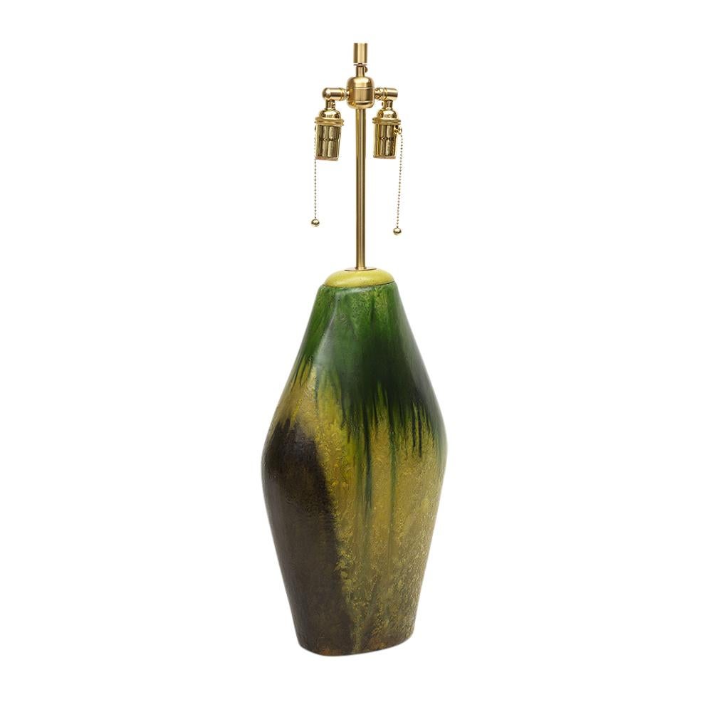  Marcello Fantoni Lamp, Ceramic, Green, Yellow, Earth Tones, Signed In Good Condition For Sale In New York, NY