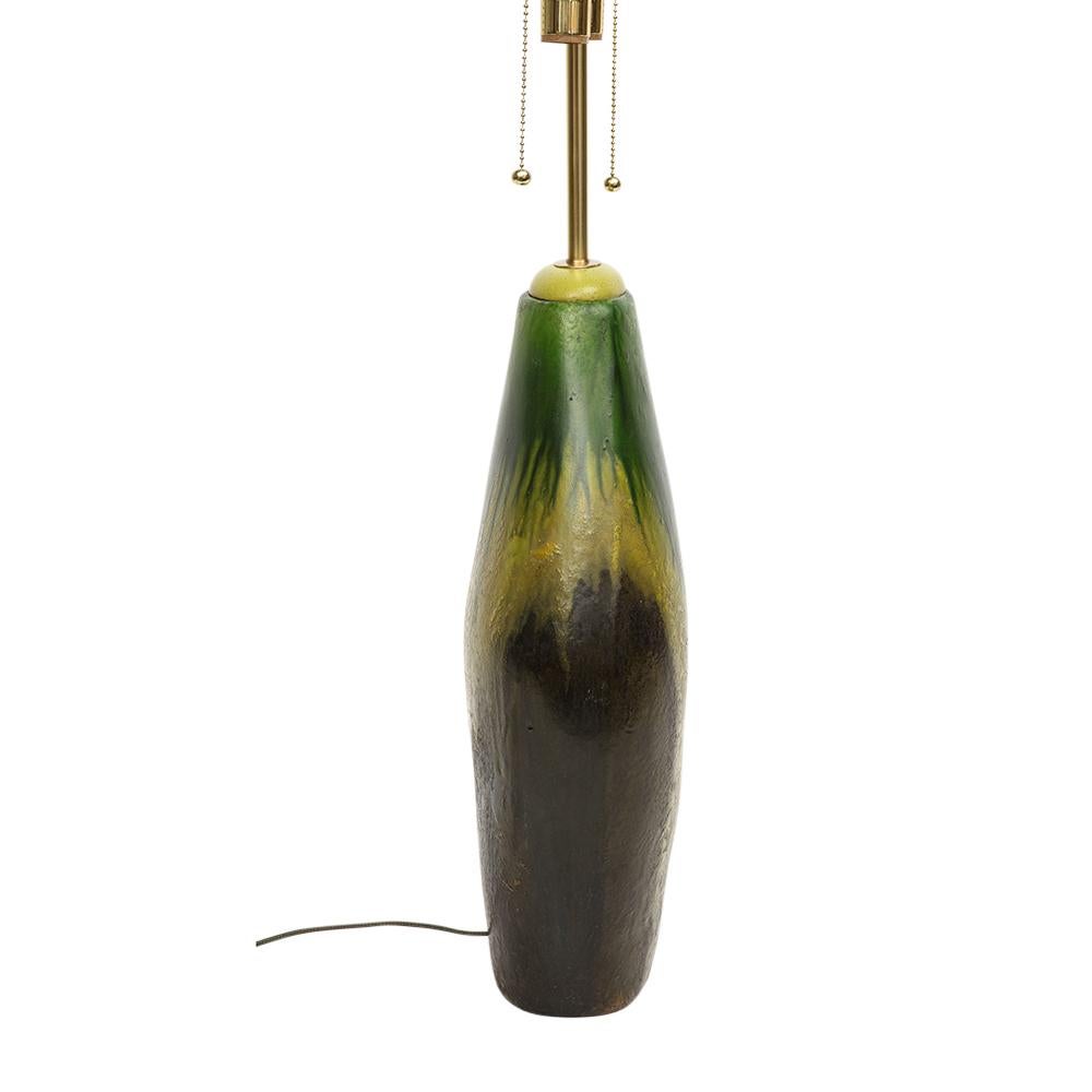 Late 20th Century  Marcello Fantoni Lamp, Ceramic, Green, Yellow, Earth Tones, Signed For Sale