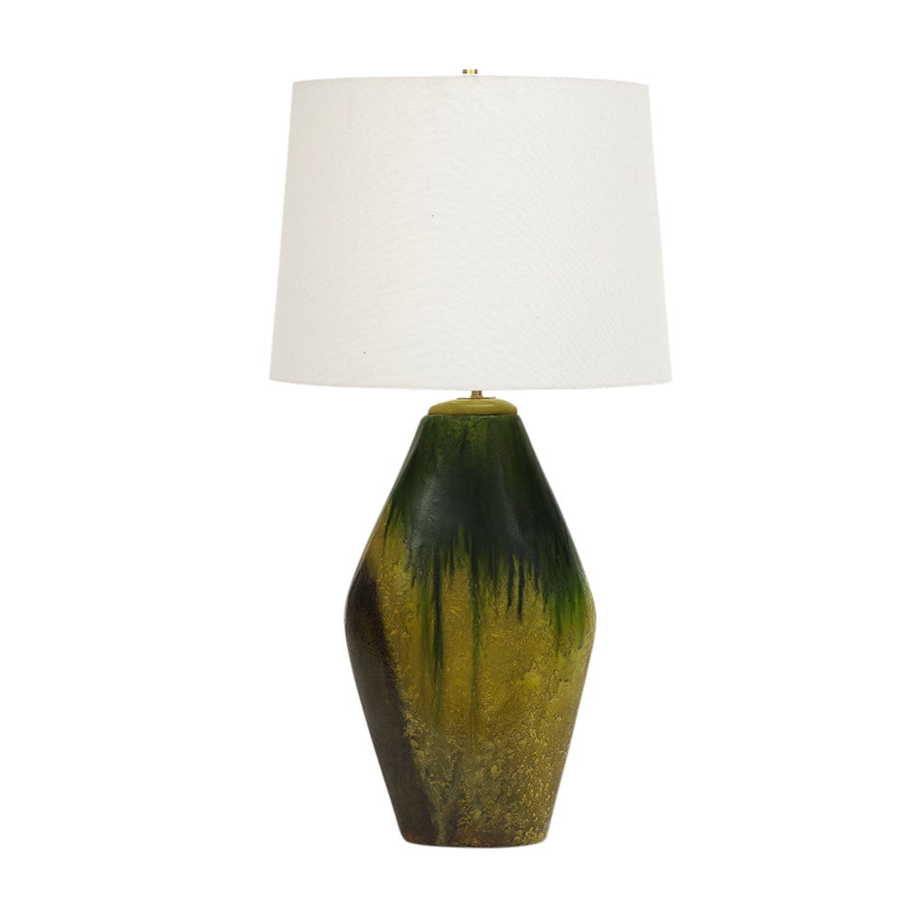  Marcello Fantoni Lamp, Ceramic, Green, Yellow, Earth Tones, Signed For Sale