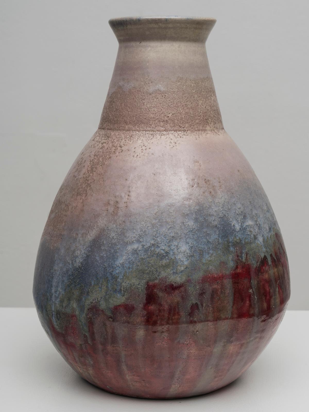 Mid-Century Modern Marcello Fantoni Large Signed Brutalist Polychrome Ceramic Vase, 1960s