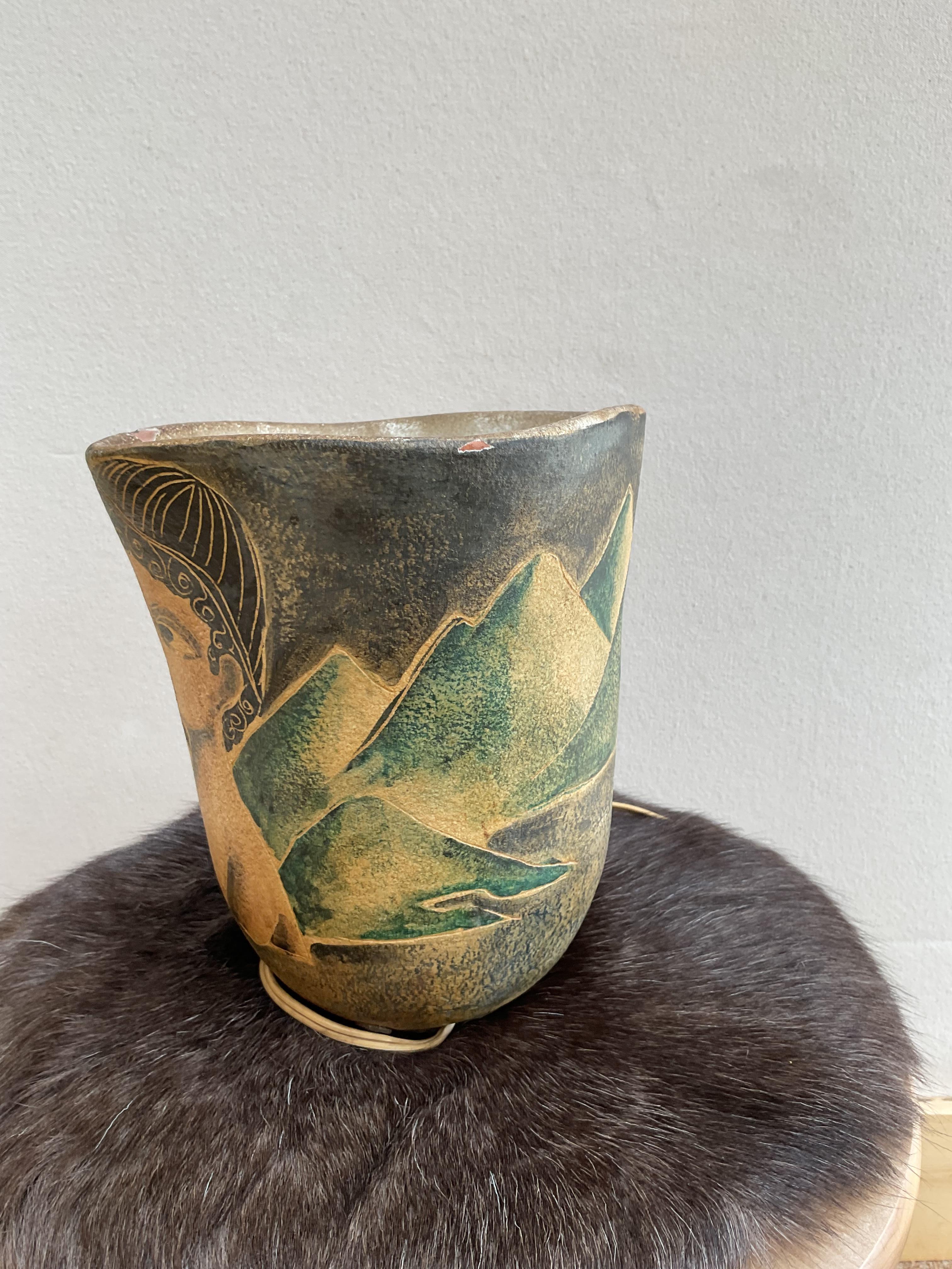 Marcello Fantoni Lámpara de cerámica italiana de Studio Pottery de mediados de siglo con figuras estilizadas Cerámico en venta