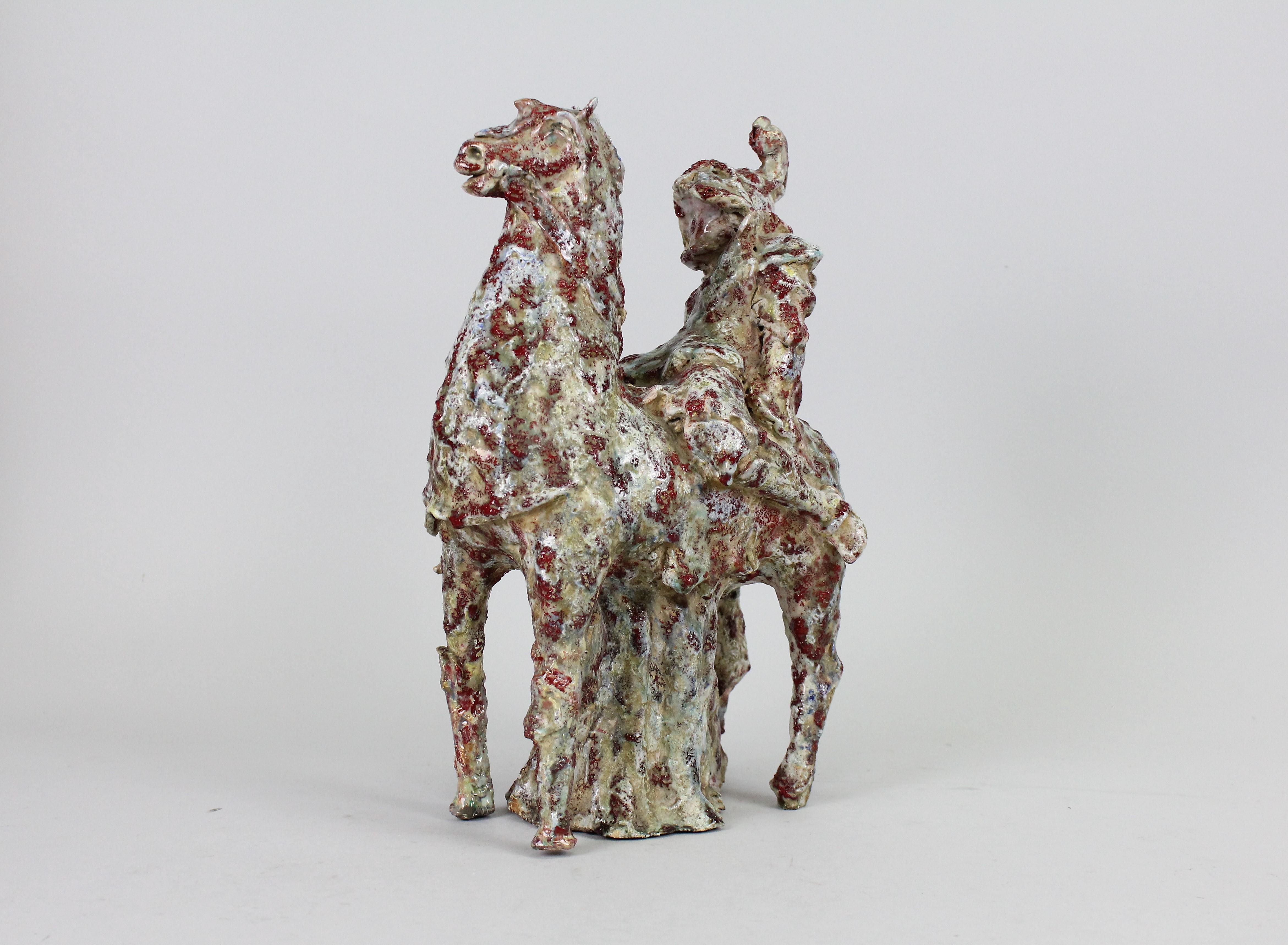 Italian Marcello Fantoni Modernist Ceramic Equestrian Sculpture, Italy, 1949