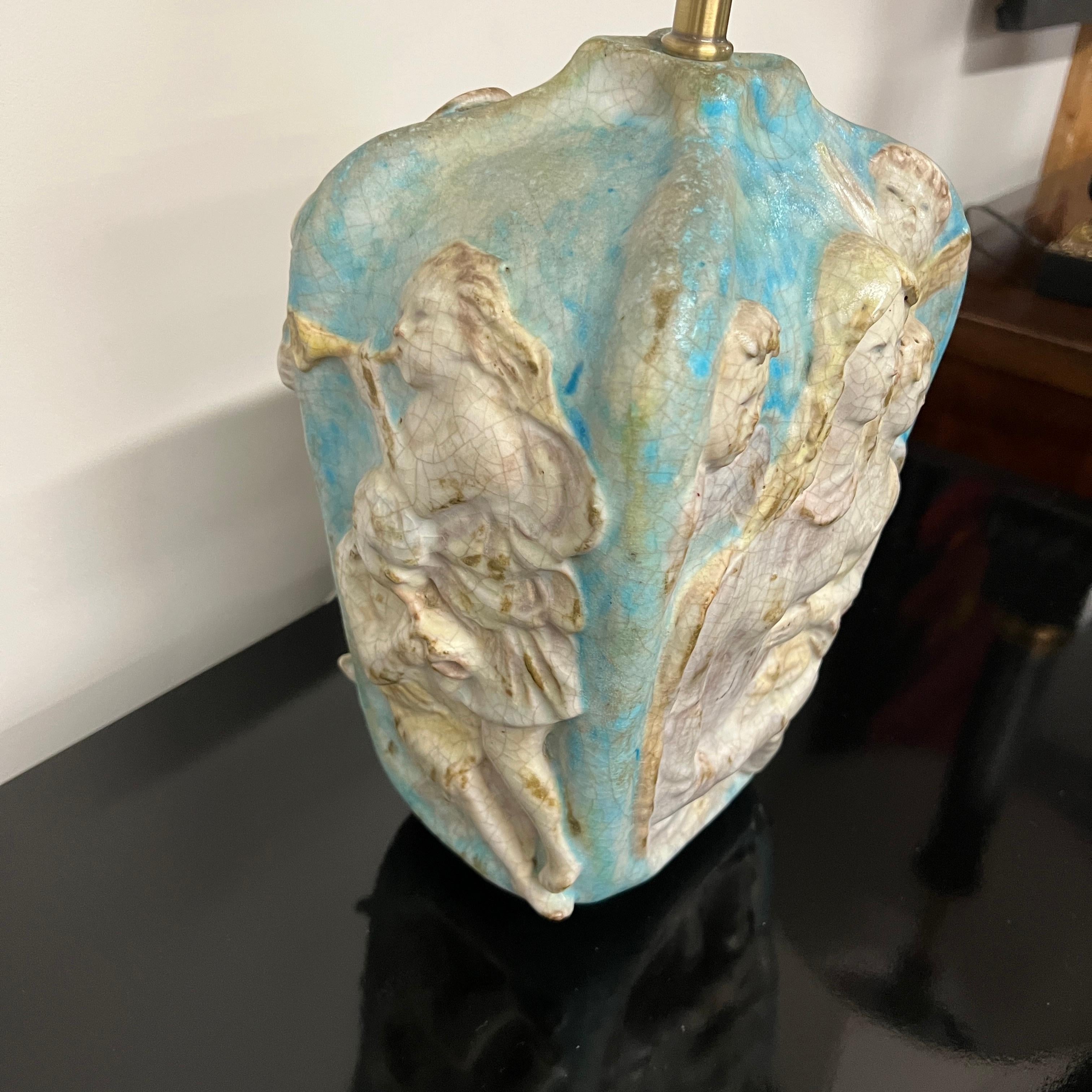 Marcello Fantoni Neoclassical Figural Table Lamp in Light Blue and Ivory In Good Condition For Sale In Chicago, IL