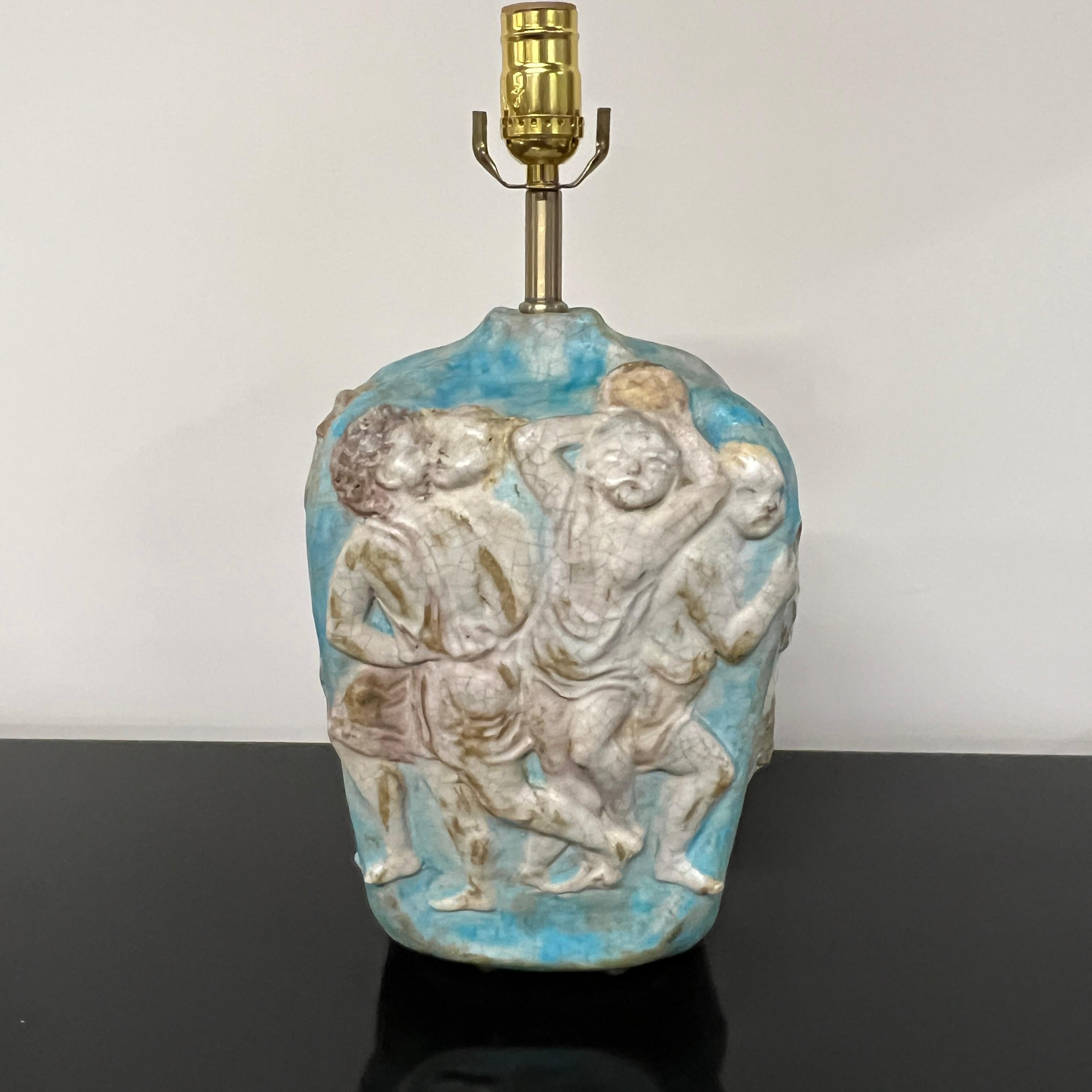Marcello Fantoni Neoclassical Figural Table Lamp in Light Blue and Ivory For Sale 1