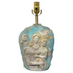 Vintage Marcello Fantoni Neoclassical Figural Table Lamp in Light Blue and Ivory