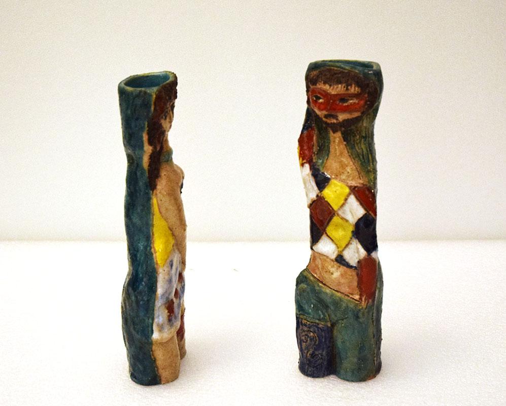 Paire de vases sculptures en céramique Marcello Fantoni, Arlequin et Colombine, années 1960 Excellent état - En vente à Parma, IT