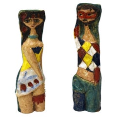Marcello Fantoni pair of ceramic sculpture vases Harlequin and Columbine, 1960s