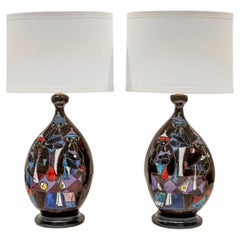 Marcello Fantoni Pair of Ceramic Table Lamps with Figural Motif 1950s (Signed)