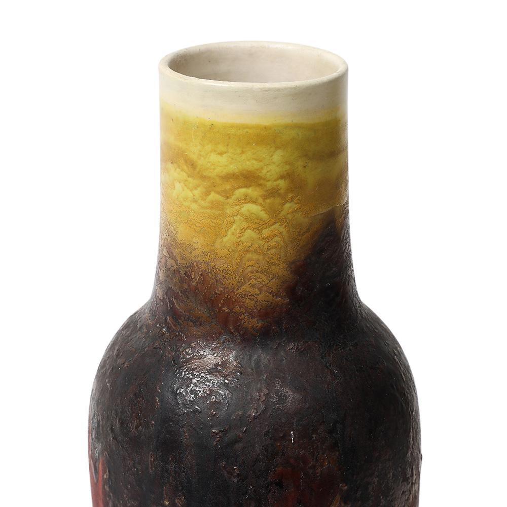 Marcello Fantoni Vase Raymor, céramique, émail goutte à goutte, rouge bourgogne, jaune, signé en vente 6