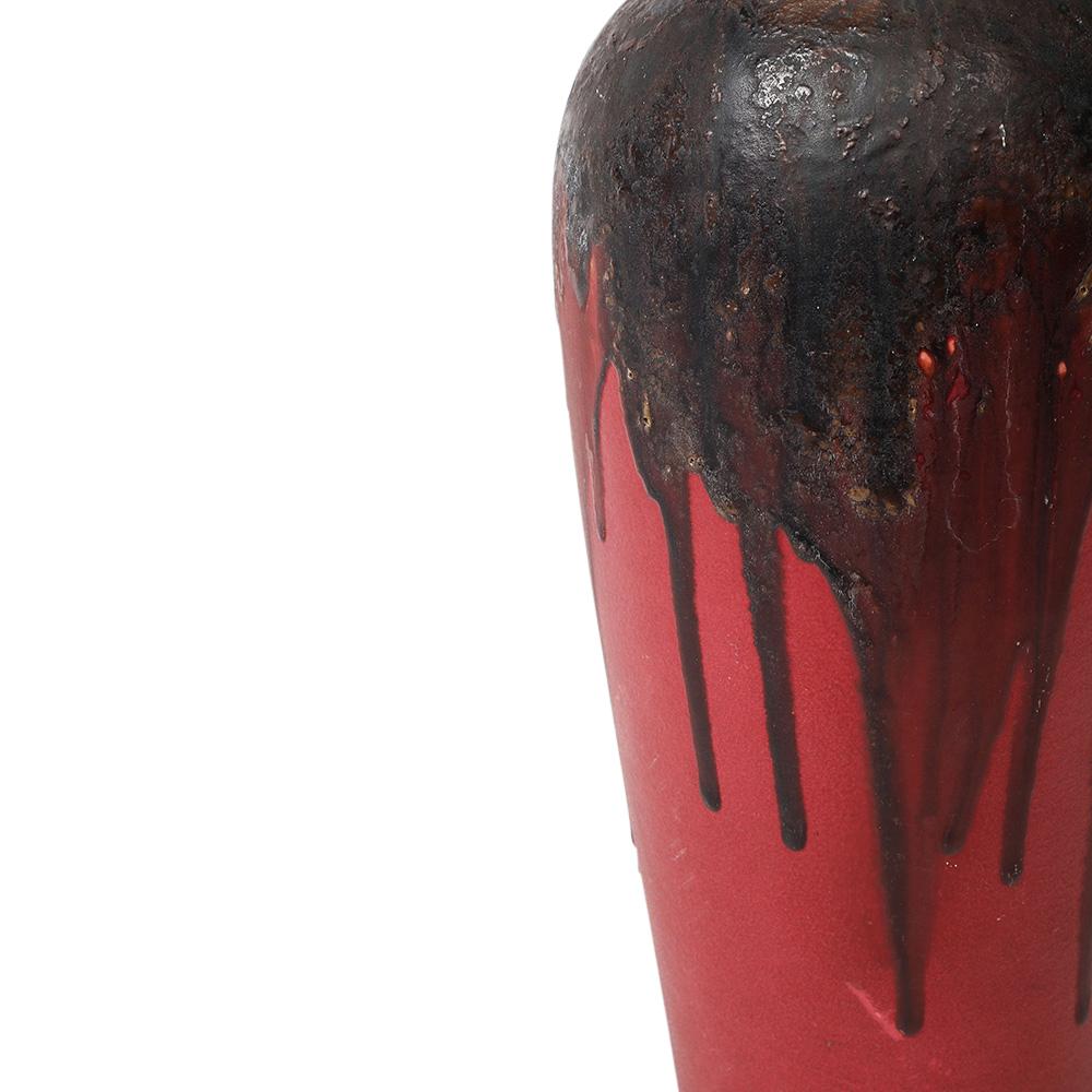 Marcello Fantoni Vase Raymor, céramique, émail goutte à goutte, rouge bourgogne, jaune, signé en vente 7