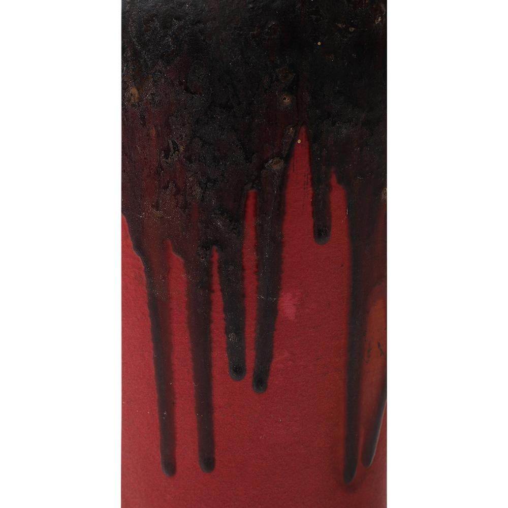 Marcello Fantoni Vase Raymor, céramique, émail goutte à goutte, rouge bourgogne, jaune, signé en vente 8