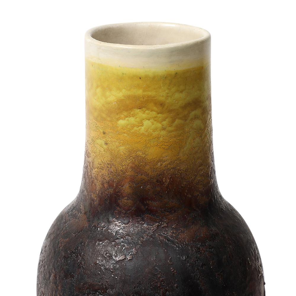 Vernissé Marcello Fantoni Vase Raymor, céramique, émail goutte à goutte, rouge bourgogne, jaune, signé en vente