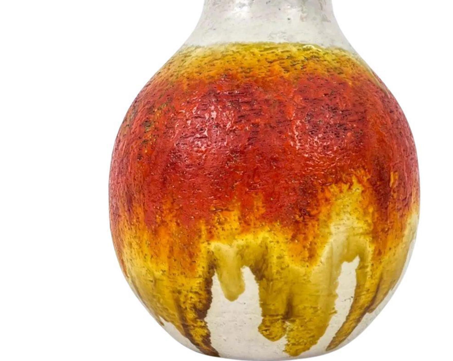 Marcello Fantoni Round Tapered Ceramic Modern Vase, Red, White, Yellow, Italy. For Sale 3