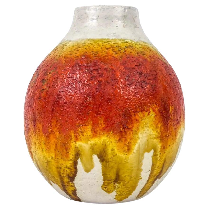 Marcello Fantoni Round Tapered Ceramic Modern Vase, Red, White, Yellow, Italy.