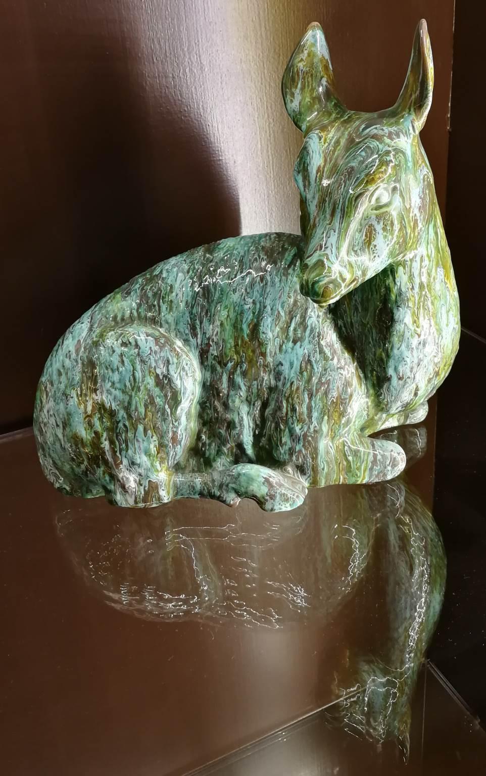 Marcello Fantoni Figurative Sculpture - Italy Florence Ceramic Animal Goat Sculpture Signed Fantoni 20th century