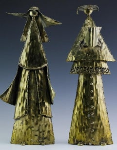 Vintage Marcello Fantoni Firenze Raymor Pair Figures Welded Brutalist Italian Sculpture 