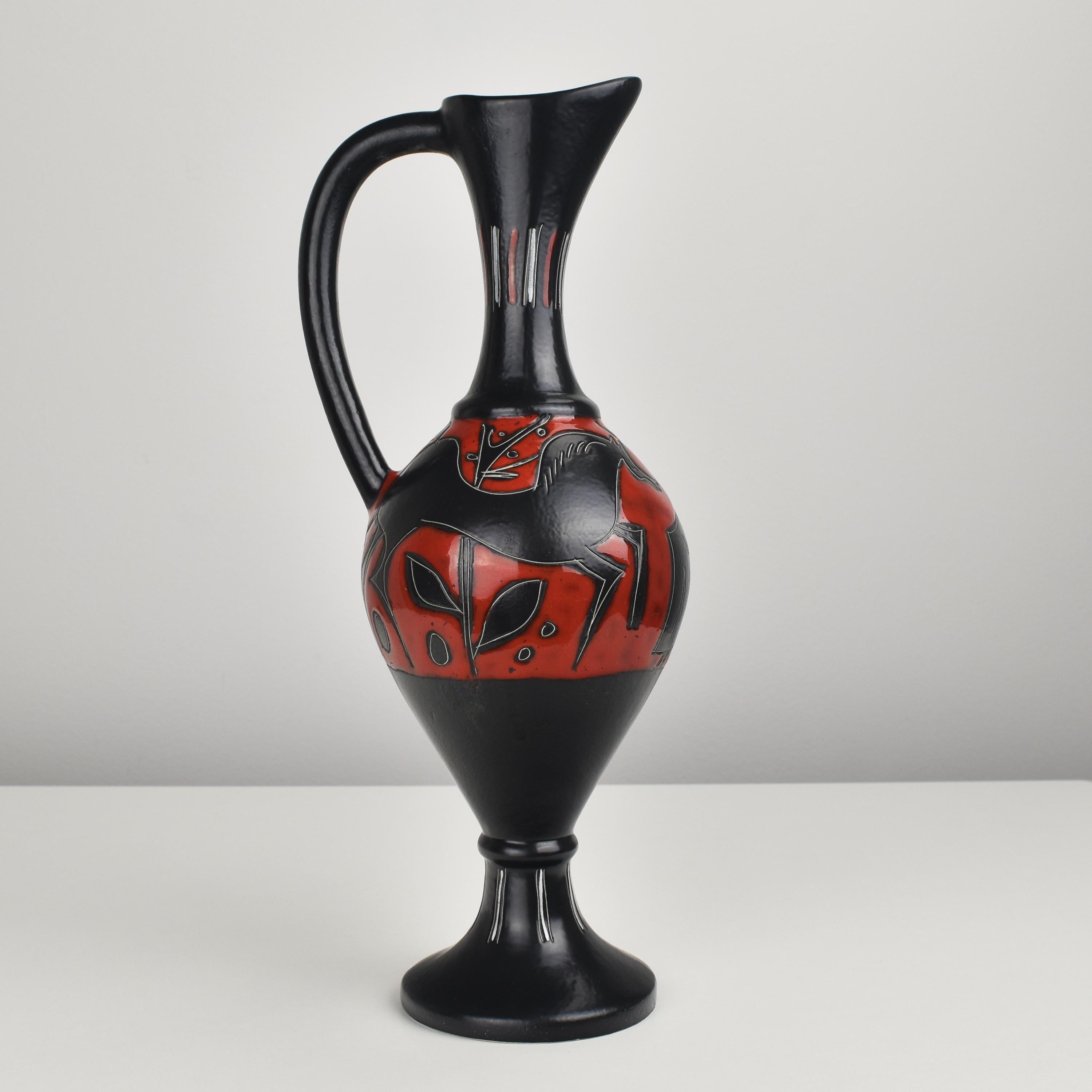 Marcello Fantoni Sgraffito Krugvase Raymor Italien Keramik (Moderne der Mitte des Jahrhunderts) im Angebot