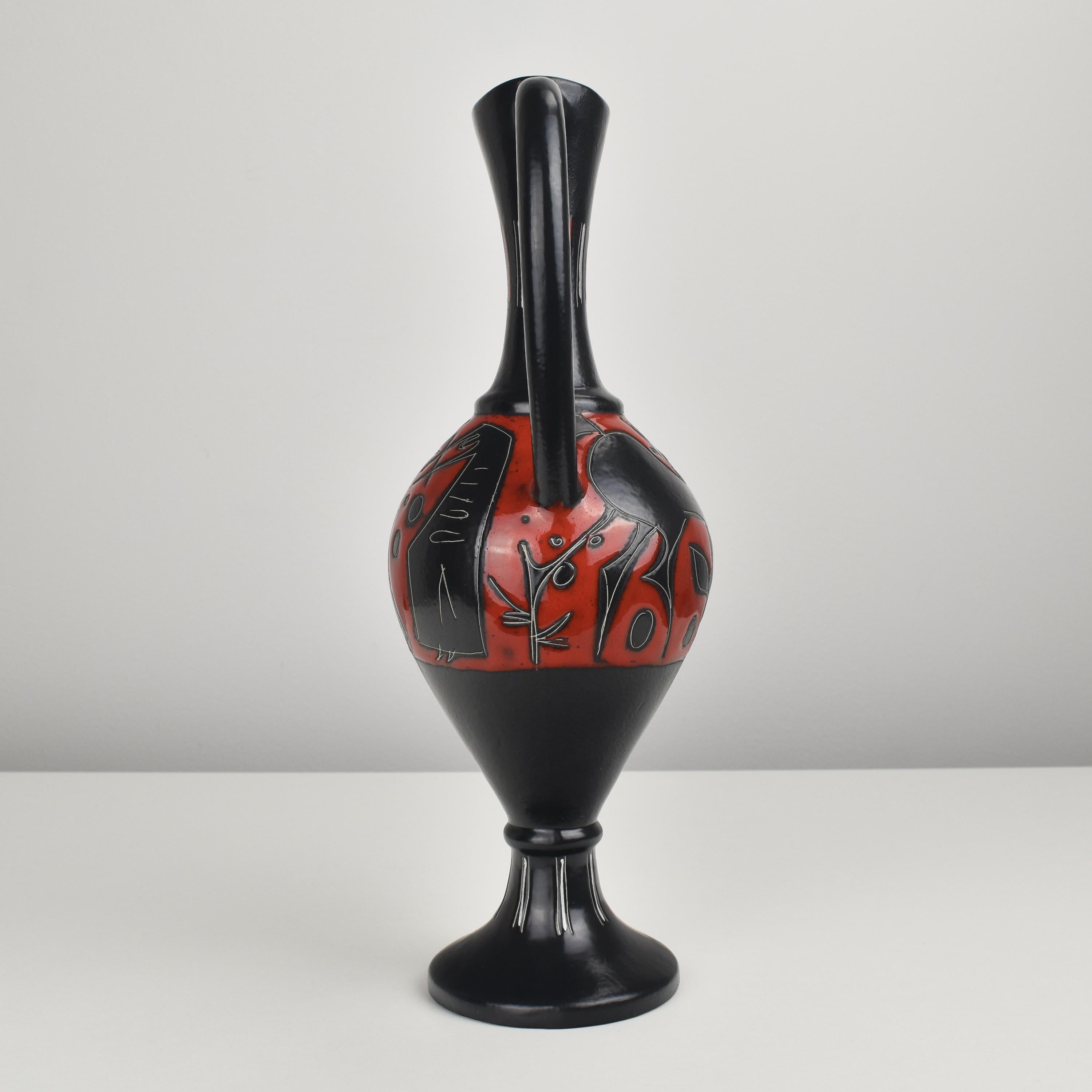 Fait main Vase à cruches sgraffite Marcello Fantoni en céramique Raymor Italie en vente