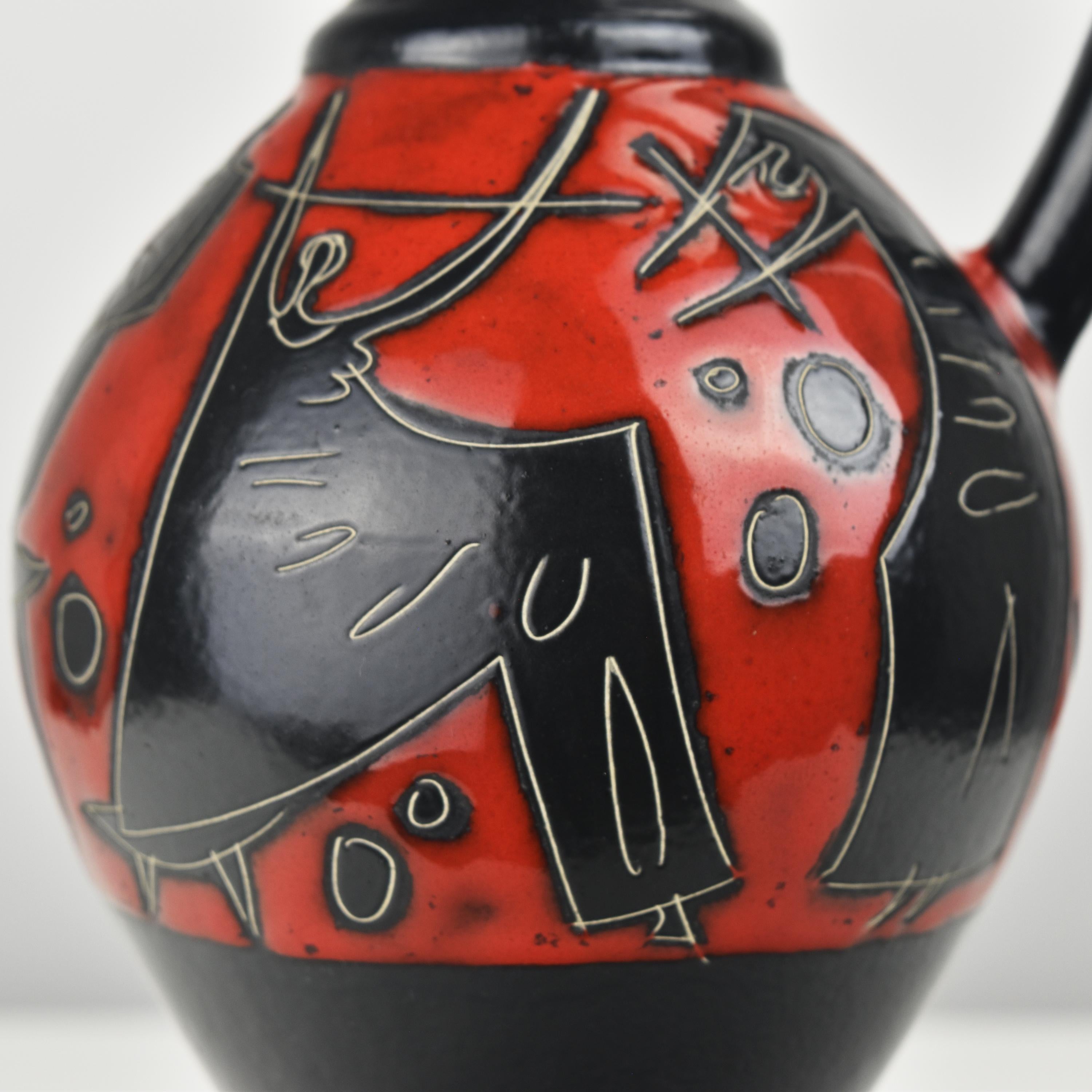 Mid-Century Modern Marcello Fantoni Sgraffito Jug Vase Raymor Italy Pottery Ceramic For Sale