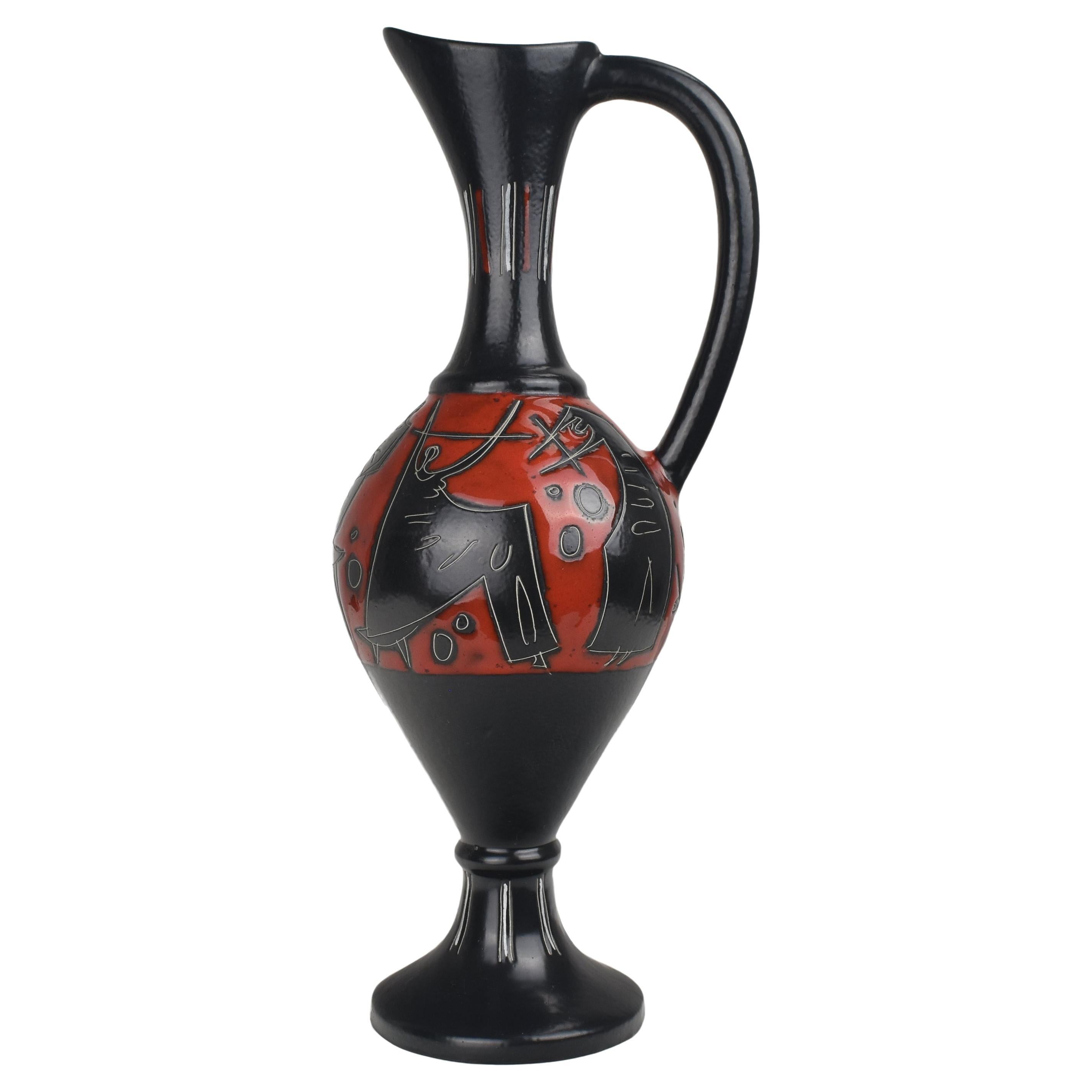 Marcello Fantoni Sgraffito Jug Vase Raymor Italy Pottery Ceramic