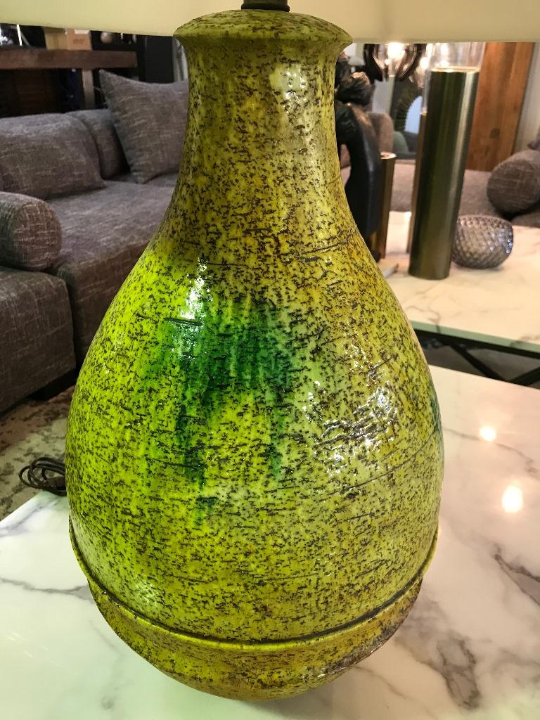 Marcello Fantoni Signed Midcentury Italian Raymor Glazed Ceramic Table Lamp In Good Condition For Sale In Studio City, CA