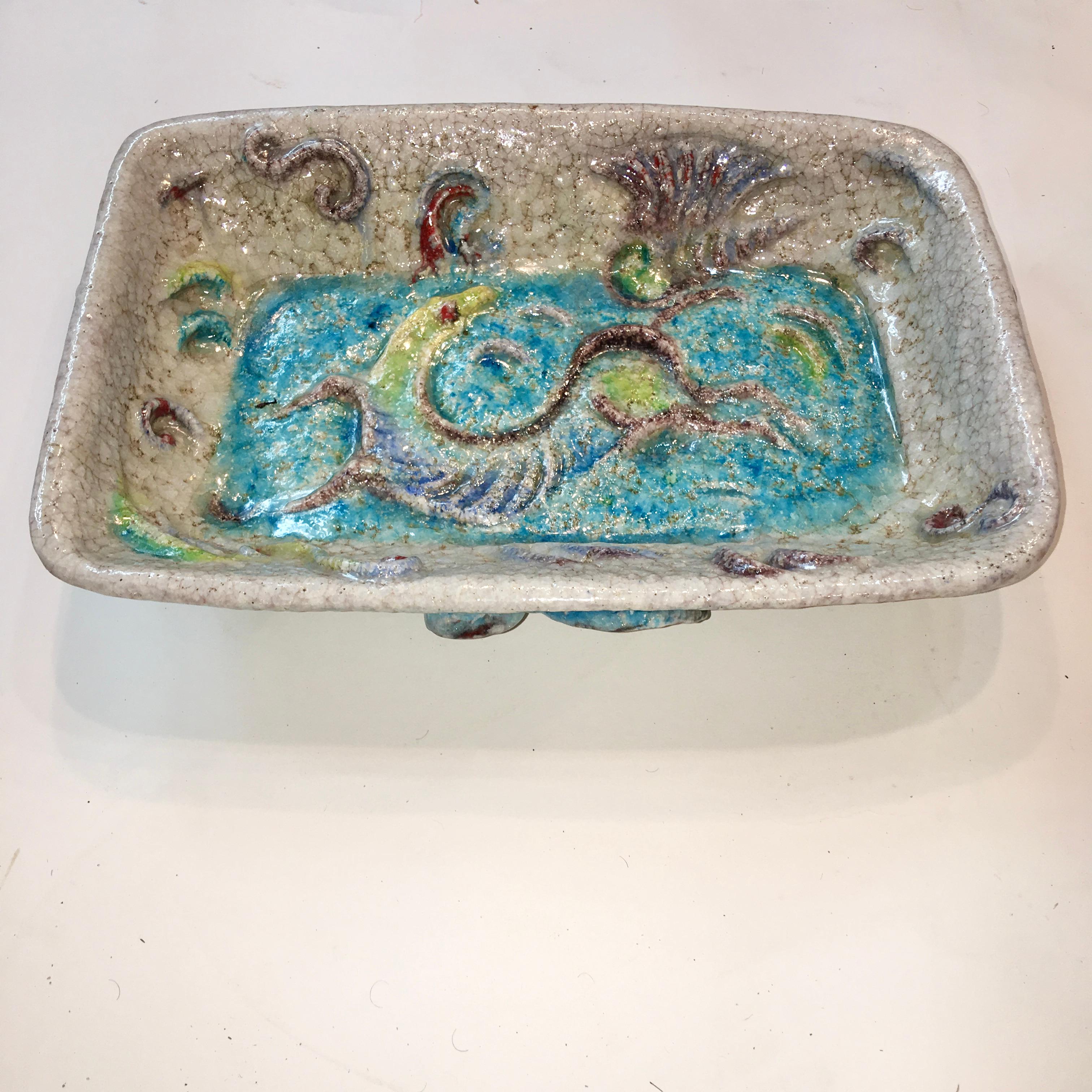 Marcello Fantoni Signed Large Rectangular Glazed Ceramic Bowl For Sale 6