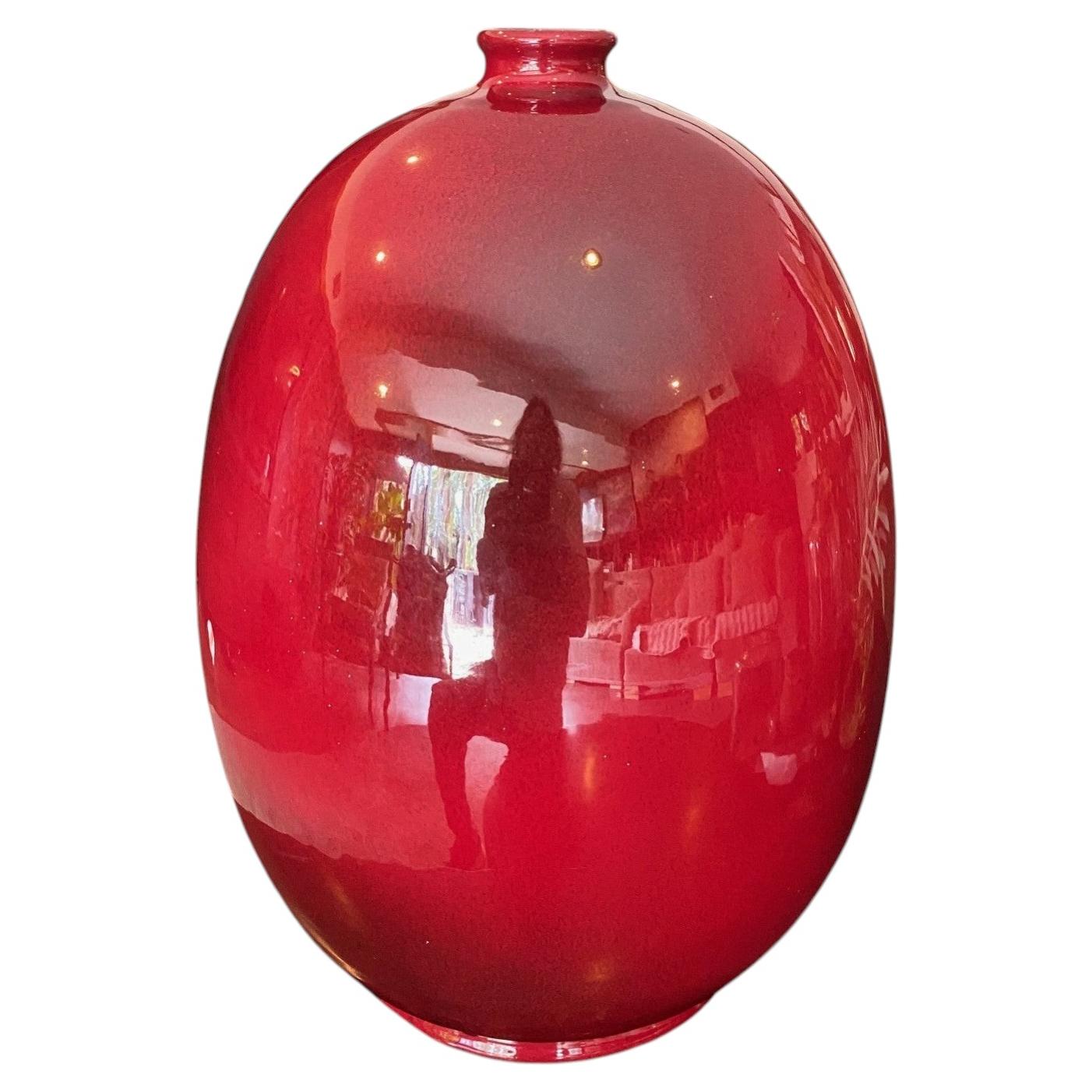 Marcello Fantoni Signed Mid-Century Italian Raymor Oxblood Glazed Ceramic Vase For Sale
