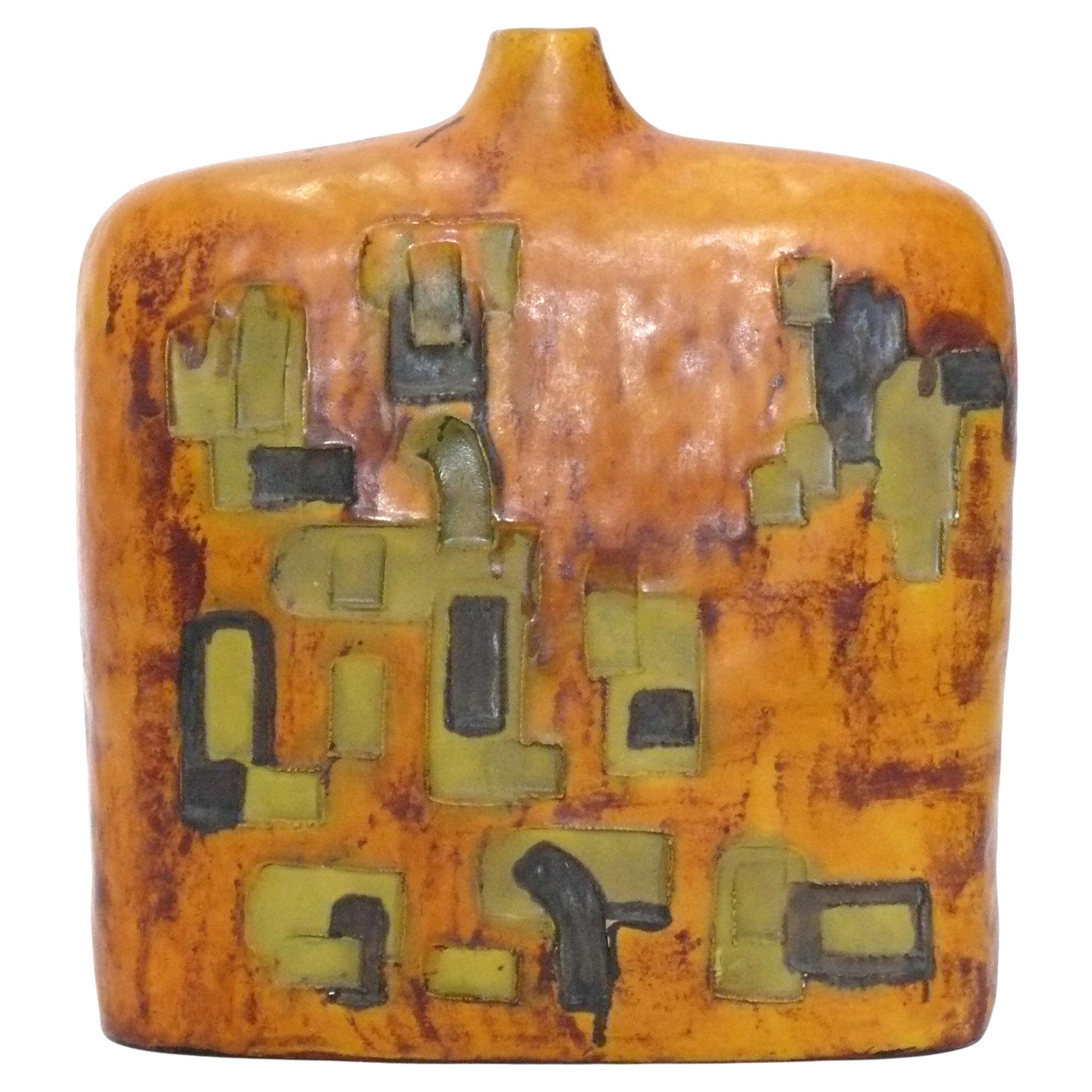 Vase en poterie signé Marcello Fantoni avec designs abstraits Moderne du milieu du siècle dernier