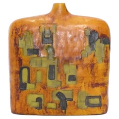 Marcello Fantoni Signed Pottery Vase with Abstract Design Mid Century Modern