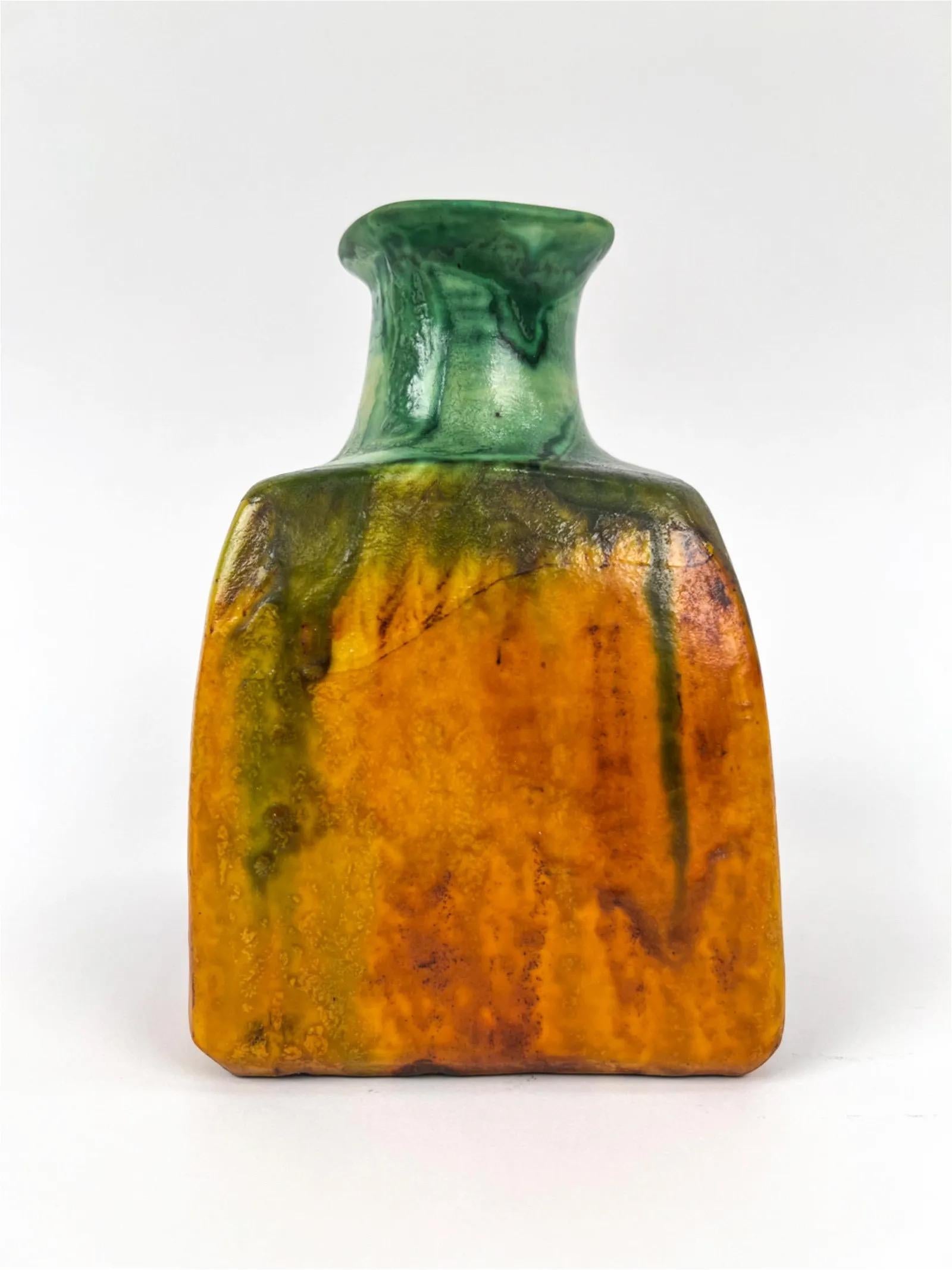 Italian Marcello Fantoni Square Ceramic Modernist Vase, Italy, Signed, Numbered For Sale